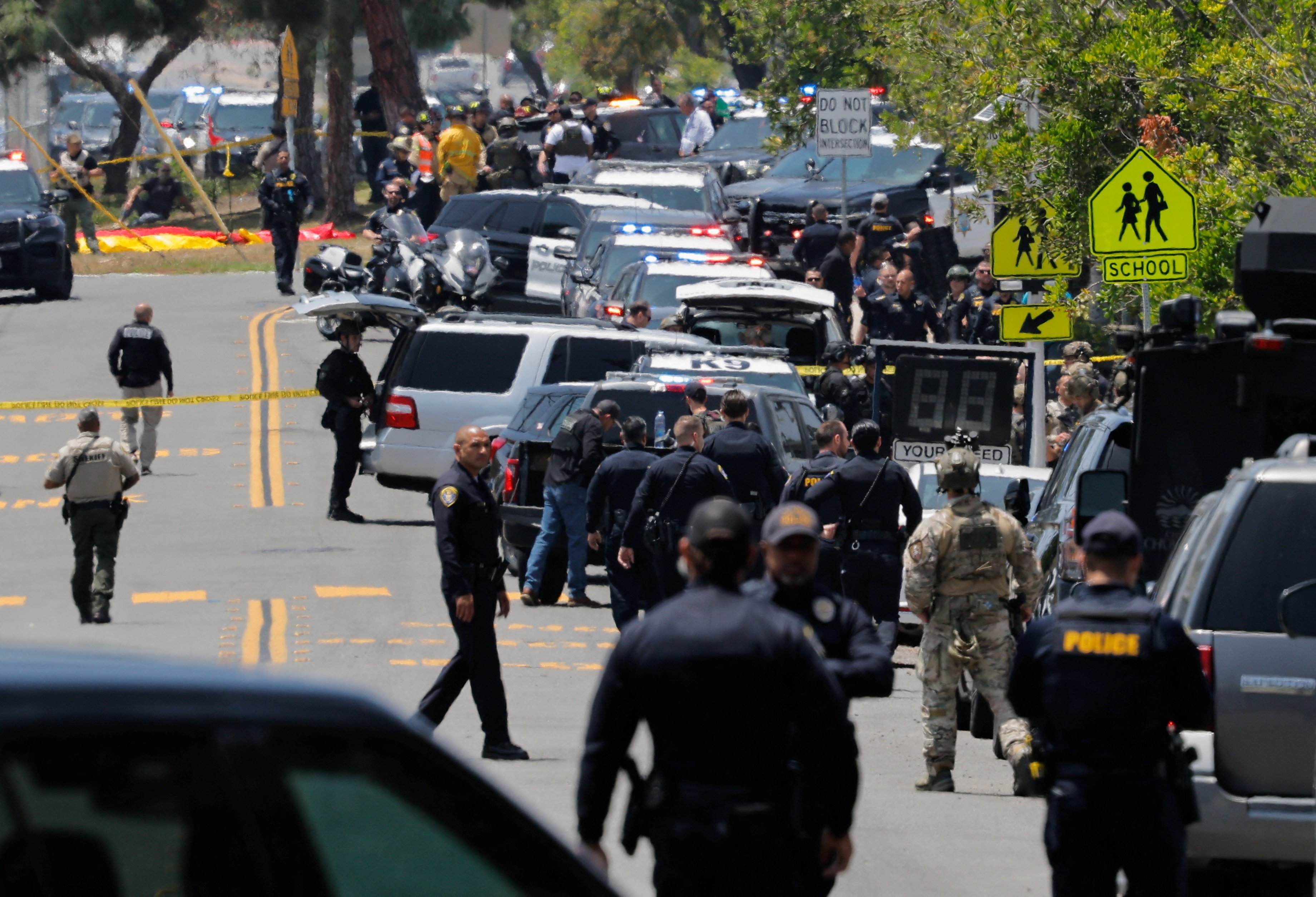 Emergency workers at the scene of a reported active shooter situation at the Islamic Centre in San Diego, California on Monday. Photo: Reuters