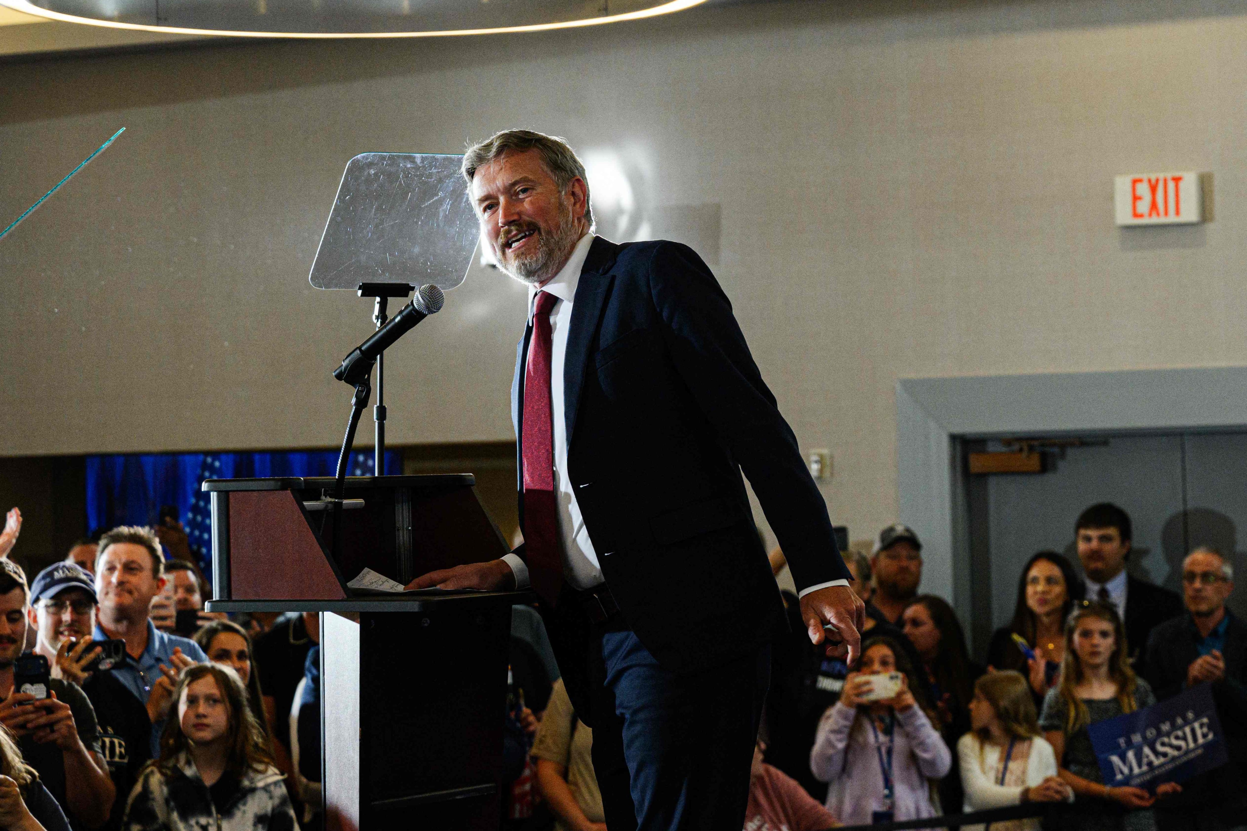Thomas Massie gives his concession speech. Photo: AFP