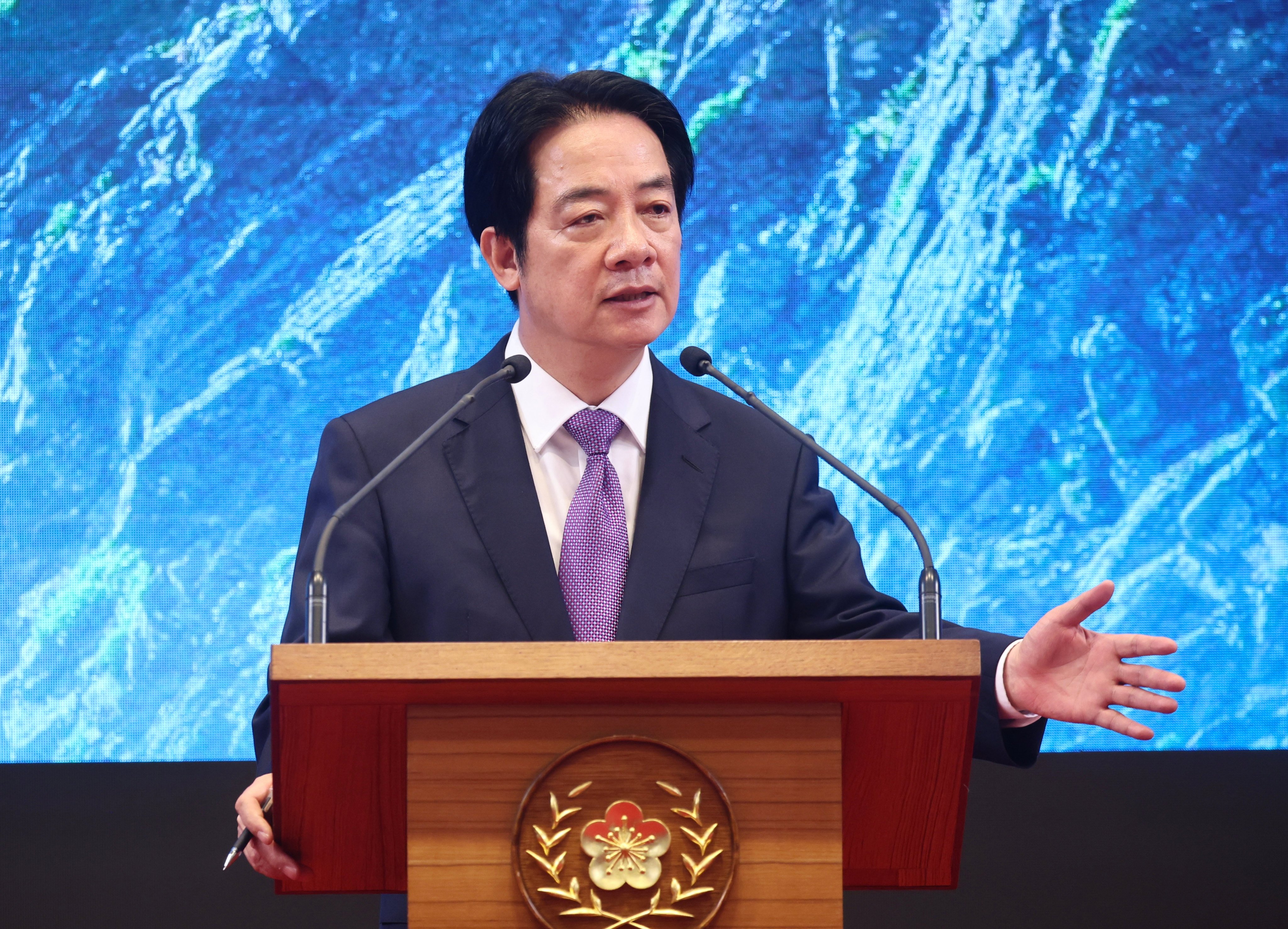 Taiwanese leader William Lai delivers a speech to mark the second anniversary of his administration, in Taipei on May 20. Photo: CNA