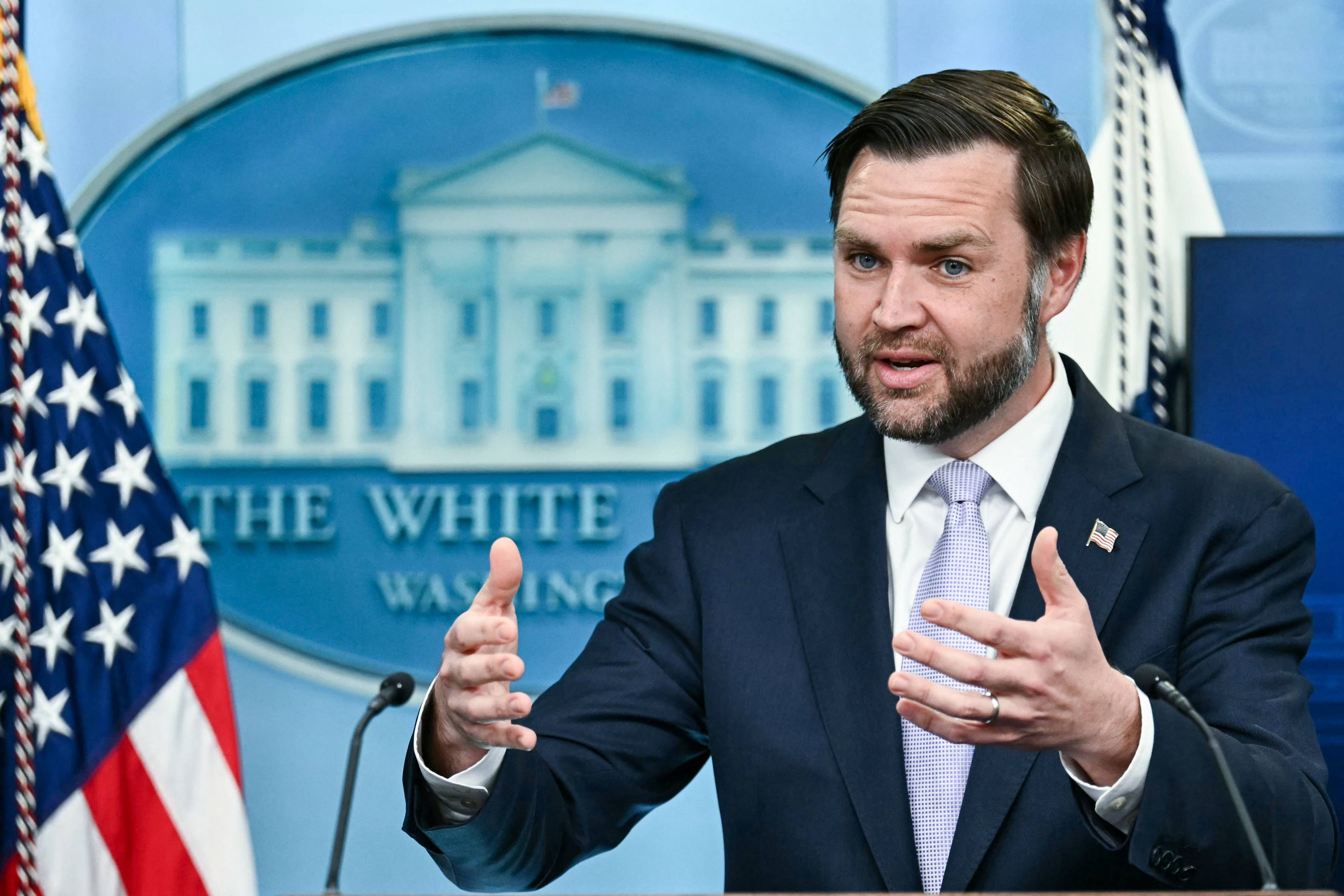 US Vice-President J.D. Vance speaks during a press briefing at the White House in Washington on Tuesday. Photo: AFP