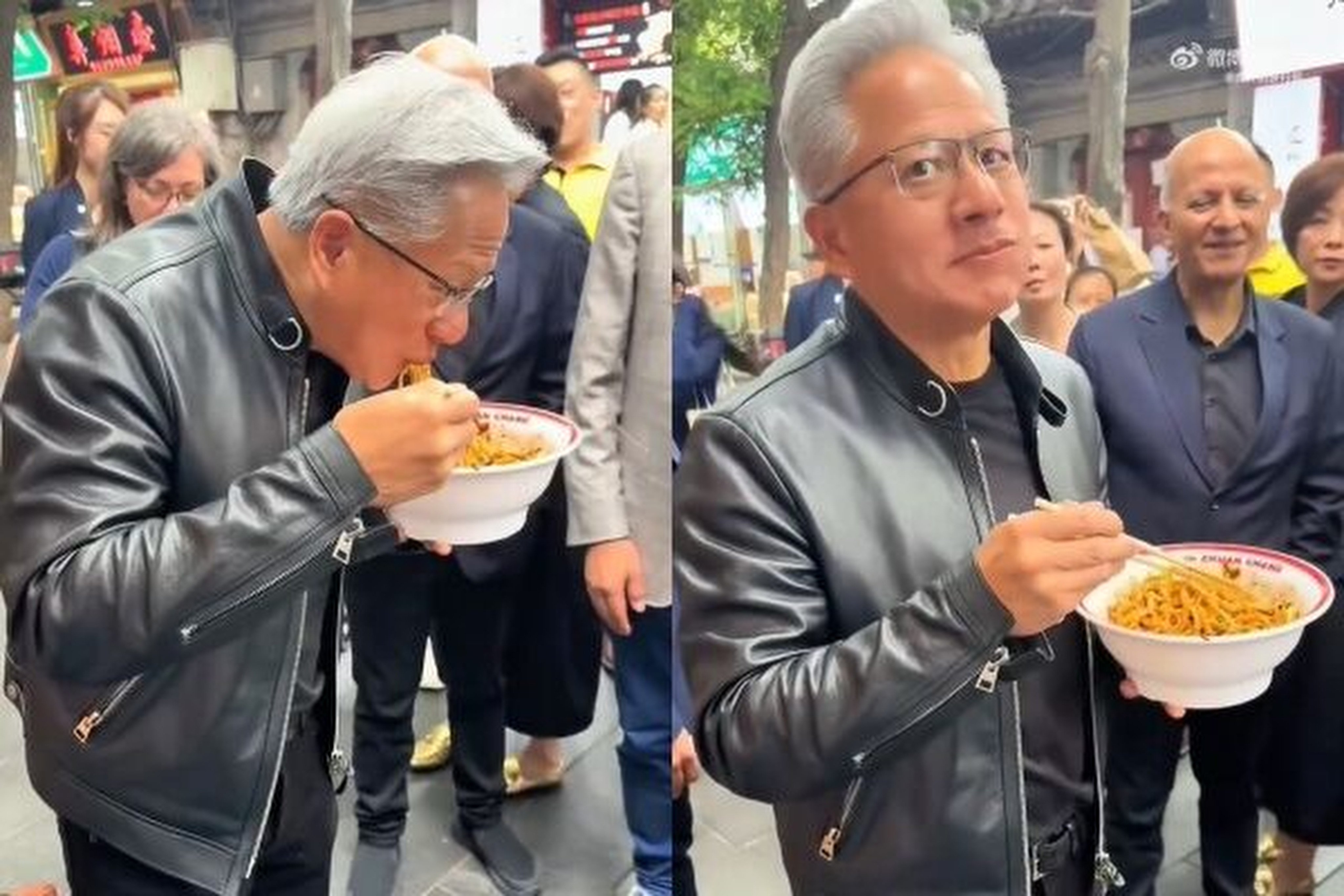 Jensen Huang’s recent visit to a spicy noodle shop in Beijing has prompted the eatery to launch a unique ‘leather jacket’ set meal. Photo: Weibo