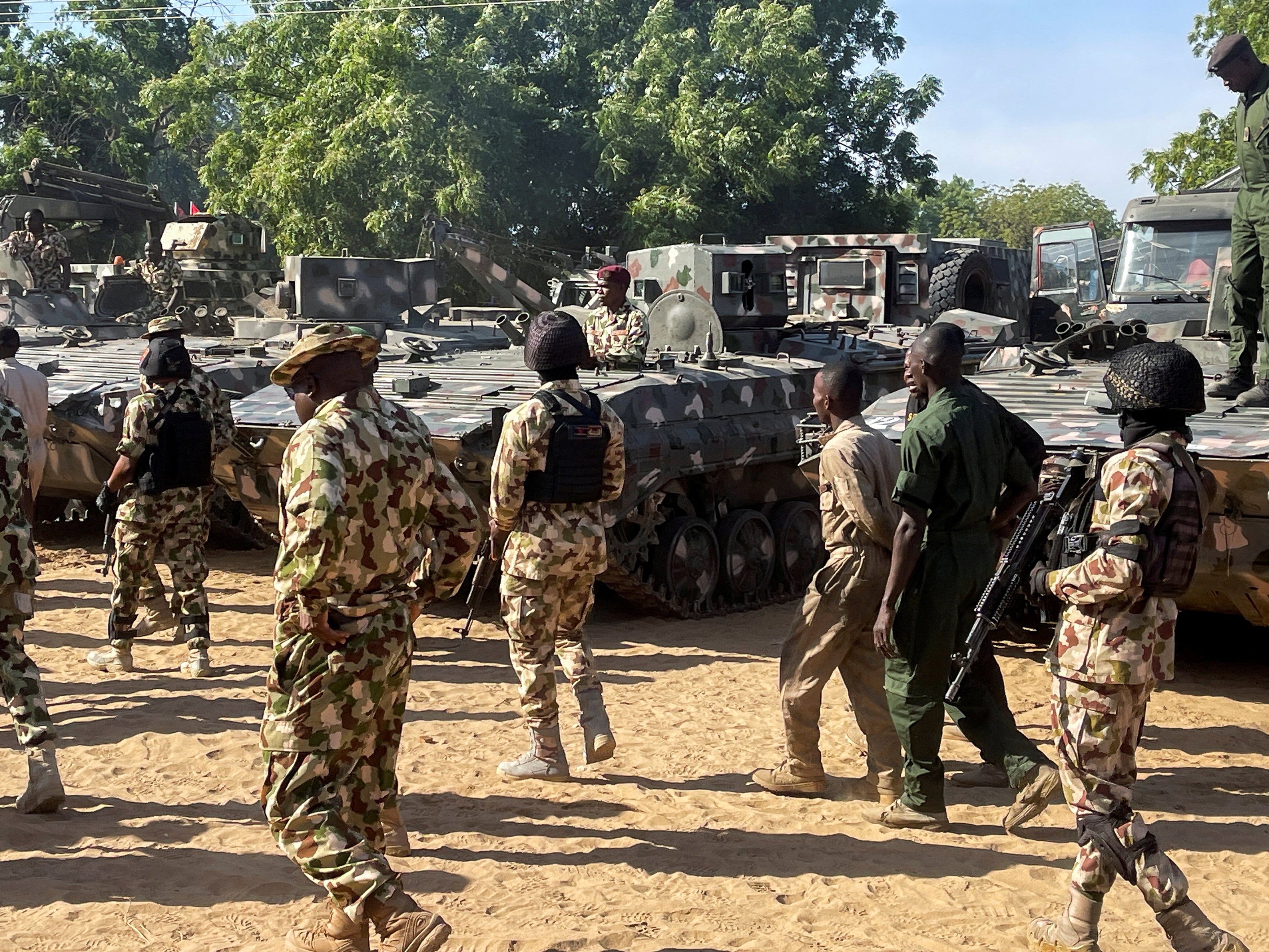 Nigerian soldiers and armoured vehicles in Borno state, Nigeria in 2025. Photo: Reuters