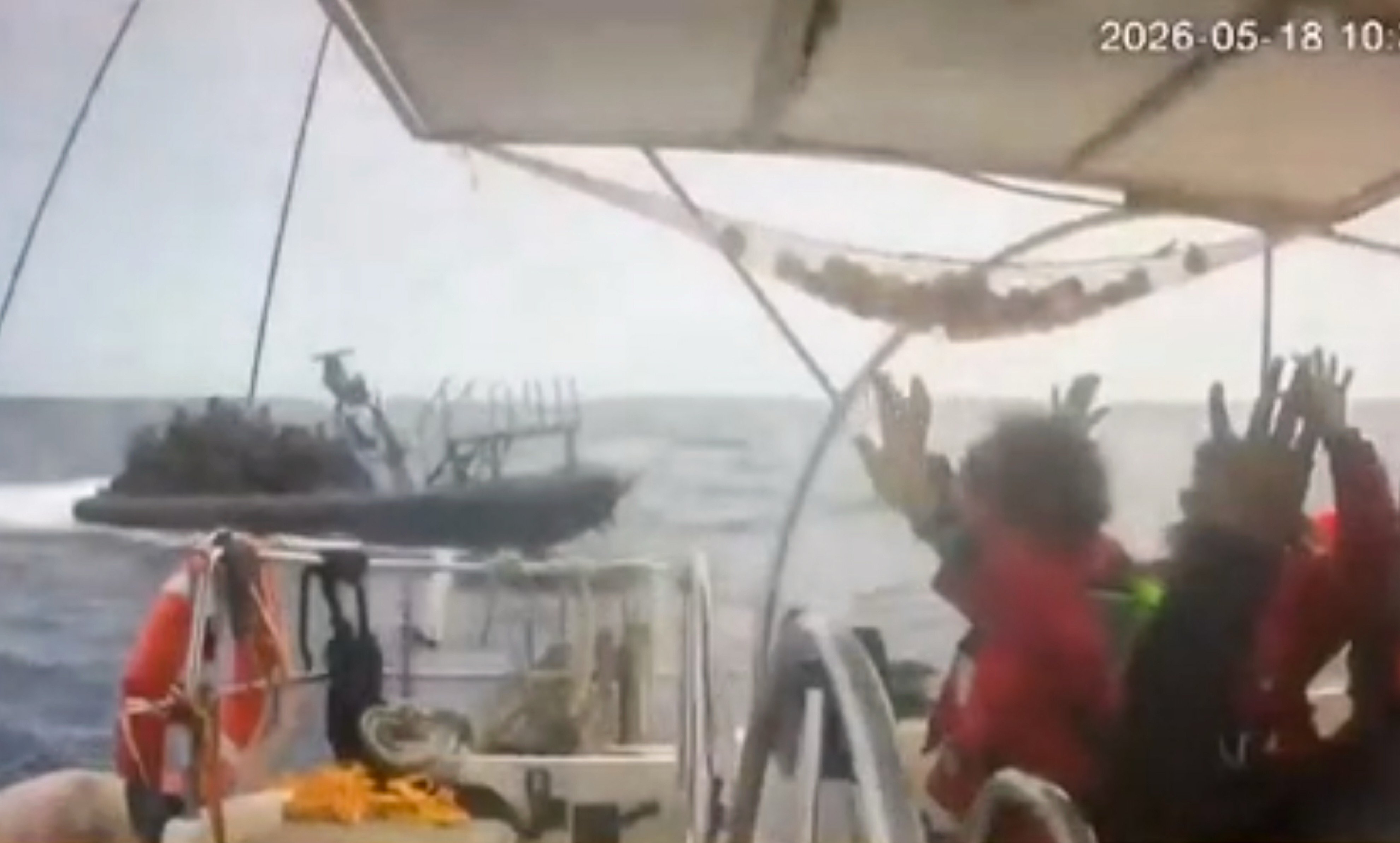 Israeli forces intercepting activists at sea on Monday. Photo: Global Sumud Flotilla via AP