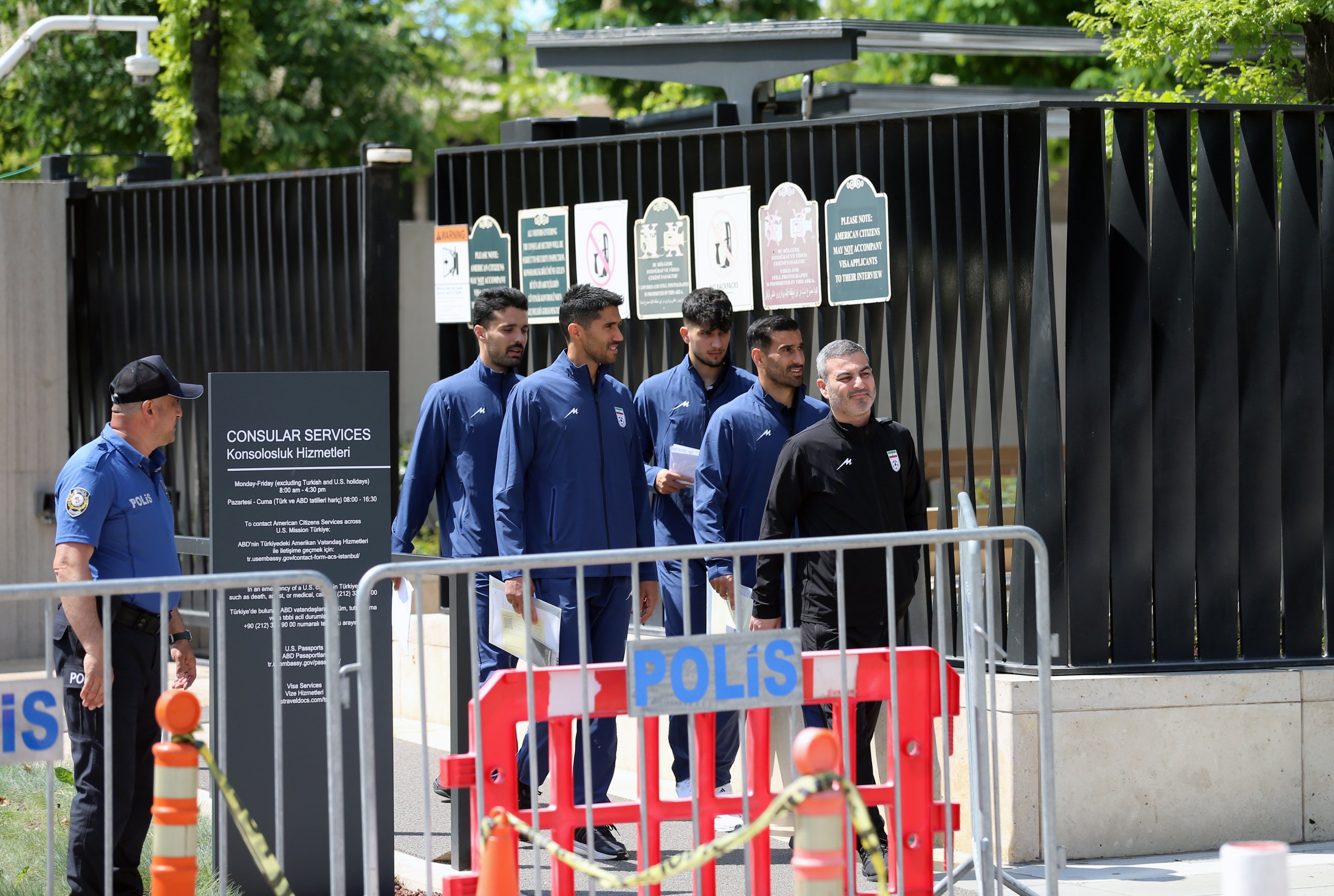 Players of the Iranian team leave the US Embassy after completing their visa application procedures for the 2026 Fifa World Cup in Ankara, Turkey, on Thursday. Photo: EPA