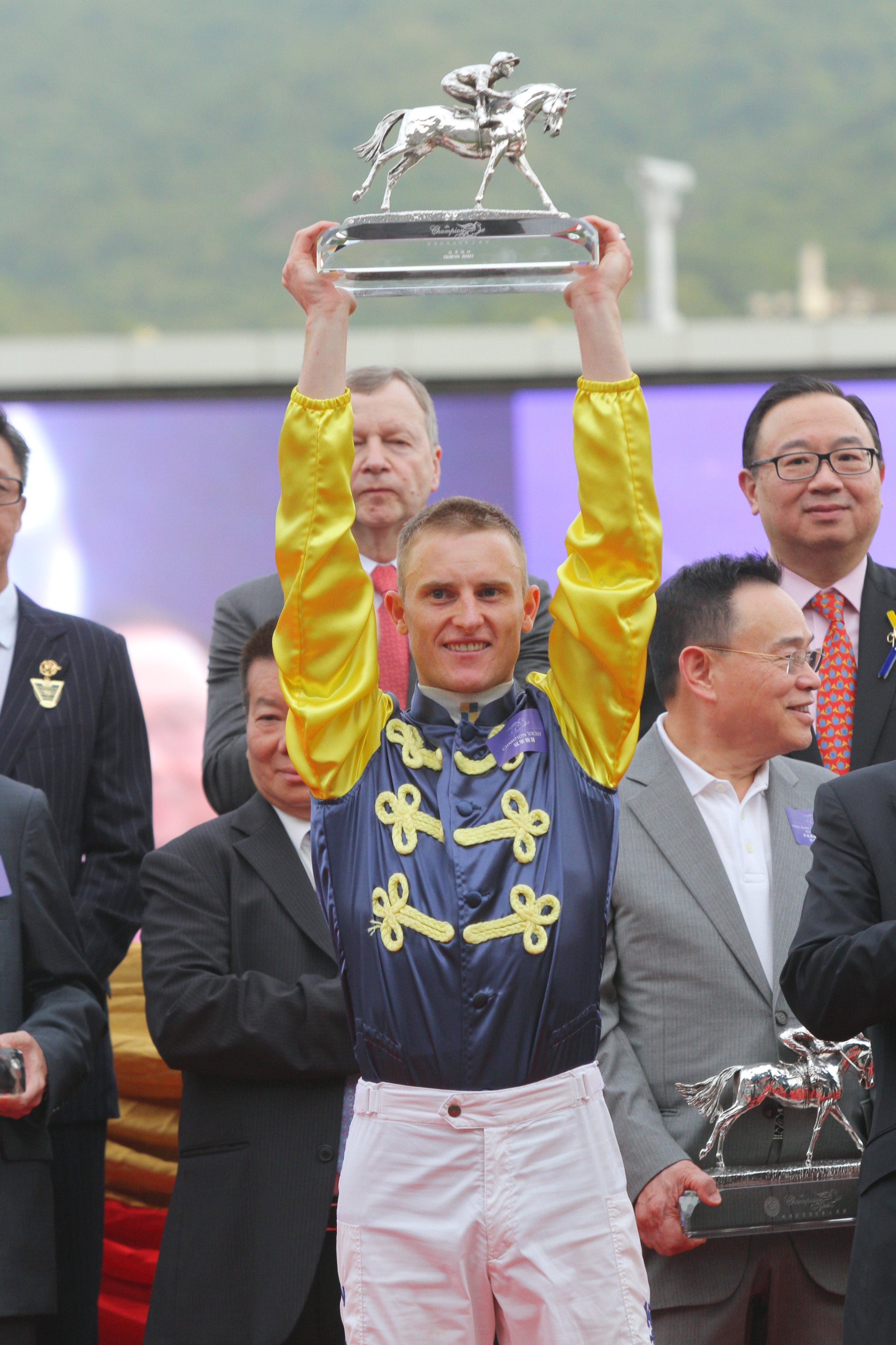 Zac Purton celebrates his first Hong Kong championship.
