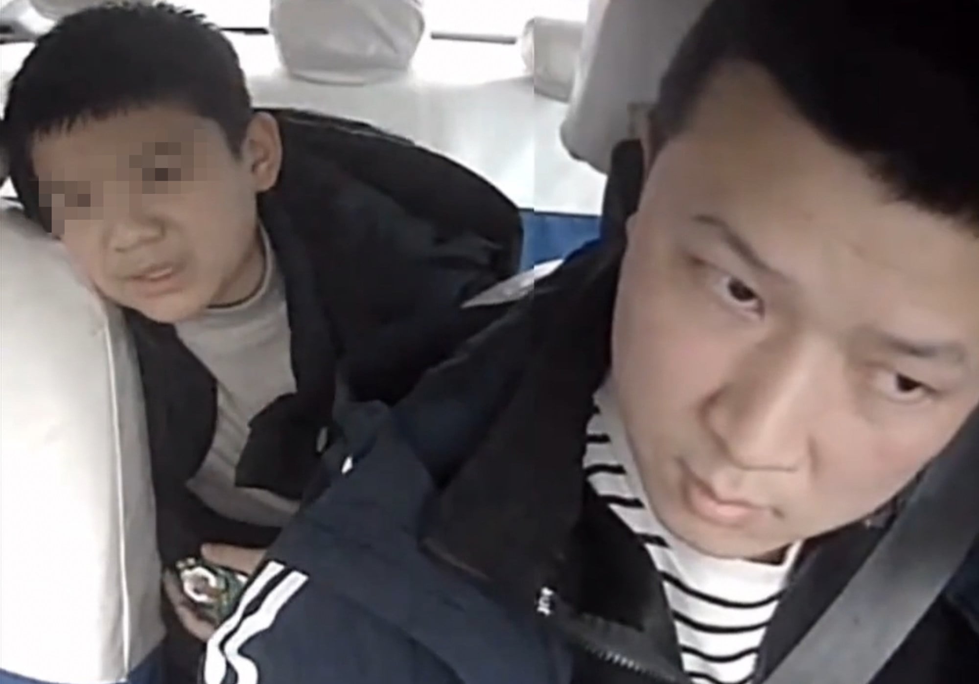 Another image shows the anxious-looking youngster leaning his head on the front passenger seat. Photo: Douyin
