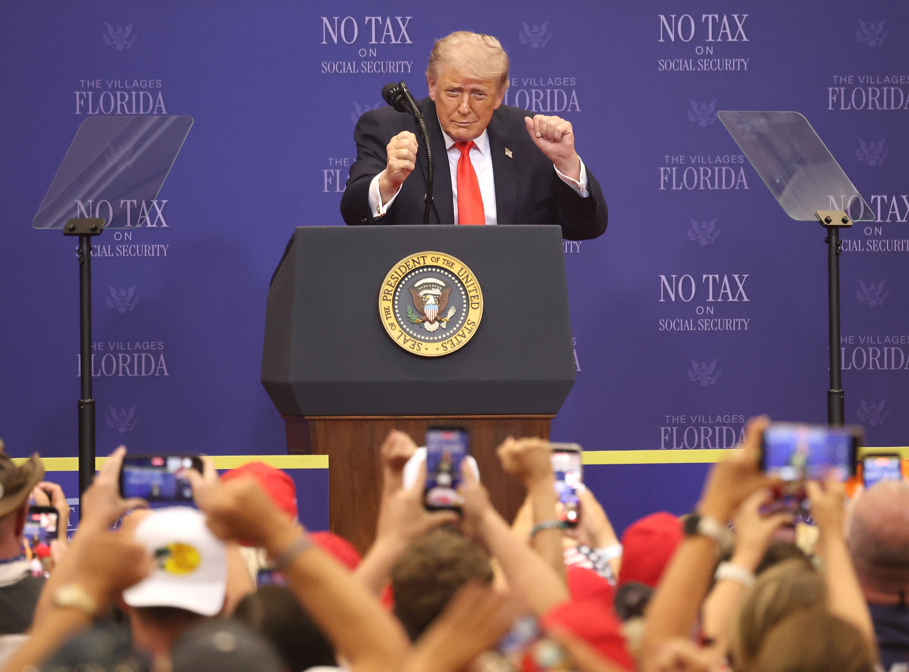 US President Donald Trump dances in front of a cheering crowd in Florida on May 1. Photo: TNS