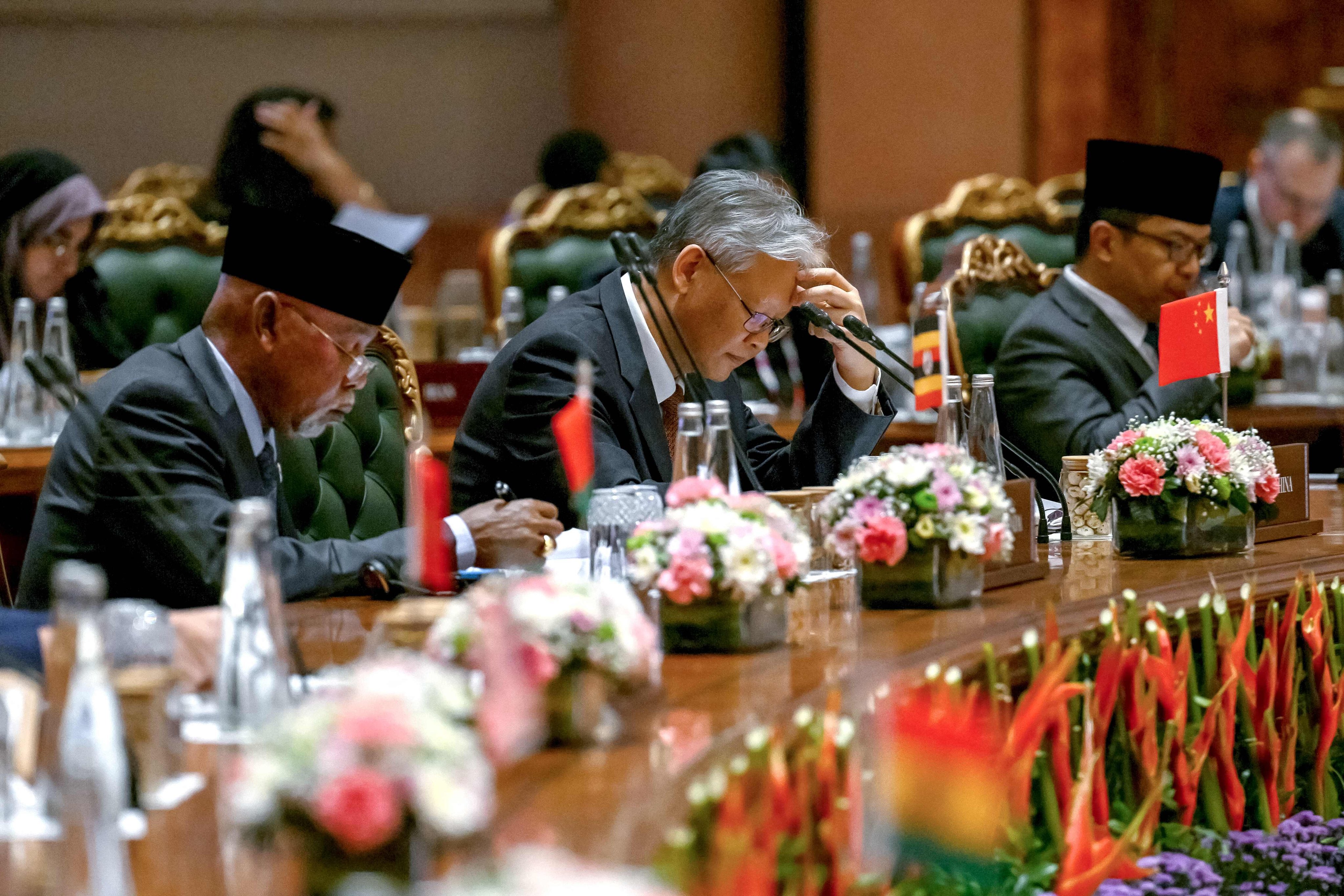 Chinese Ambassador to India Xu Feihong, centre, attends the Brics foreign ministers meeting in New Delhi on May 14. Photo: AFP