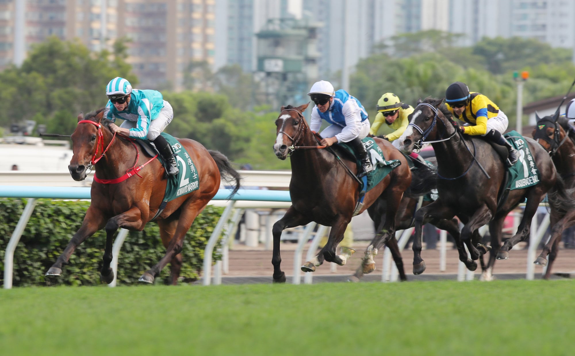 Romantic Warrior, ridden by James McDonald, wins the Group One QEII Cup at Sha Tin. Photo: Kenneth Chan. Romantic Warrior, ridden by James McDonald, wins the Group One QEII Cup at Sha Tin. Photo: Kenneth Chan.