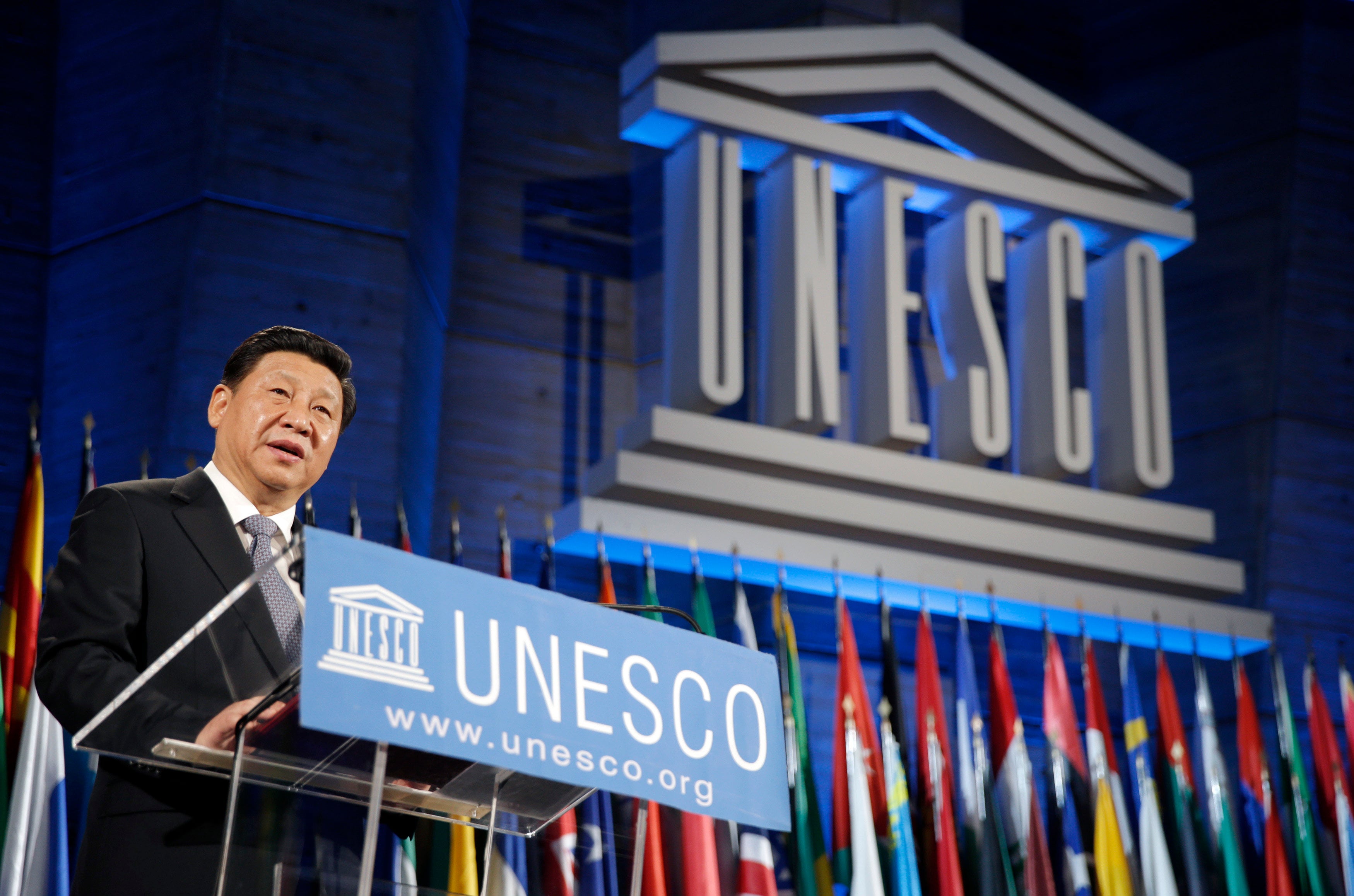President Xi Jinping delivers a speech at the Unesco headquarters in Paris on March 27, 2014. Photo: AFP