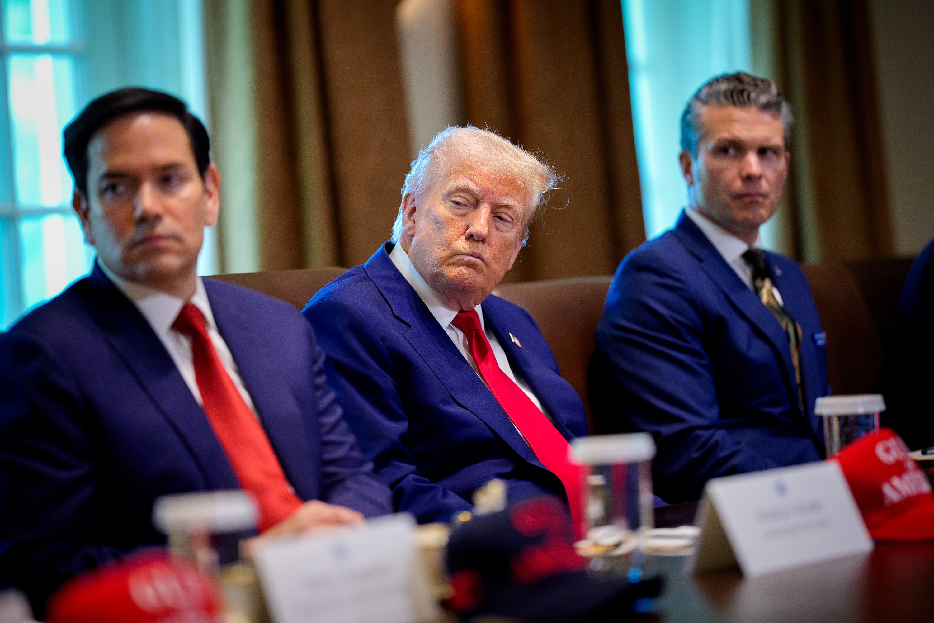 Recent comments by US President Donald Trump (centre), Secretary of State Marco Rubio (left) and Defence Secretary Pete Hegseth (right) have  emphasised avoiding conflict with Beijing, according to a top Chinese think tank. Photo: TNS