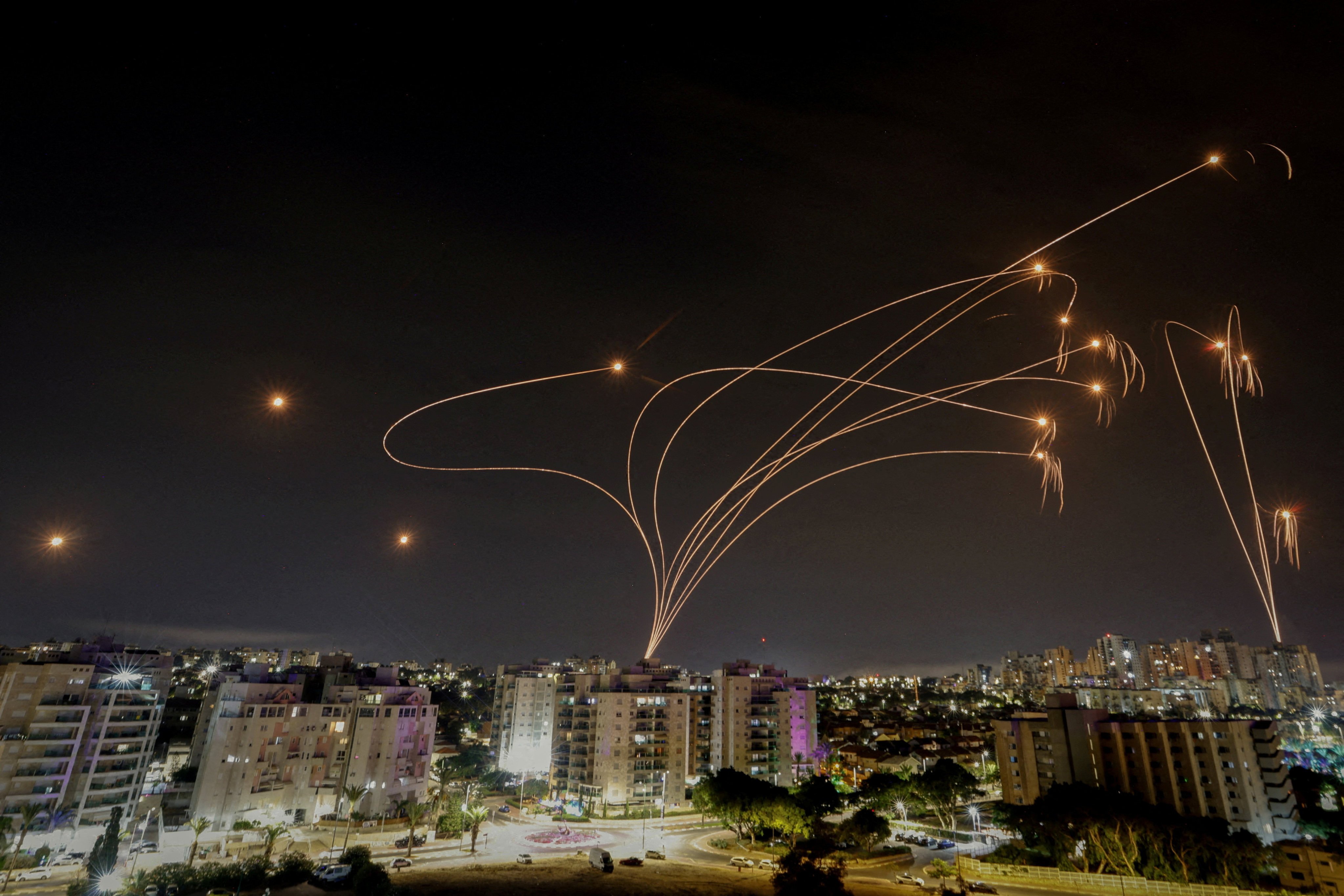 Israel’s Iron Dome anti-missile system intercepts rockets in October 2023 during the opening days of the Gaza war. Photo: Reuters