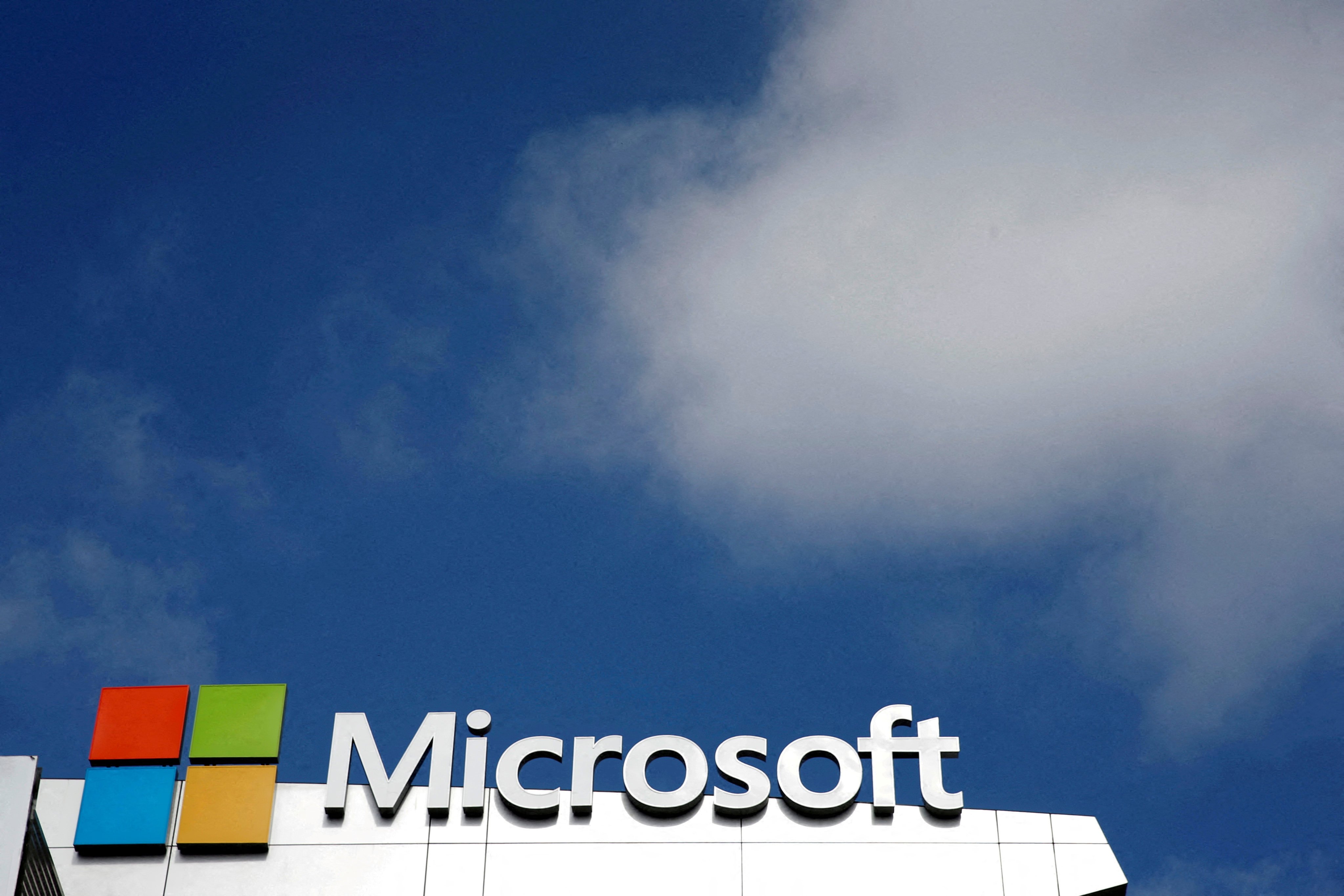A Microsoft logo is seen in Los Angeles, California. Photo: Reuters