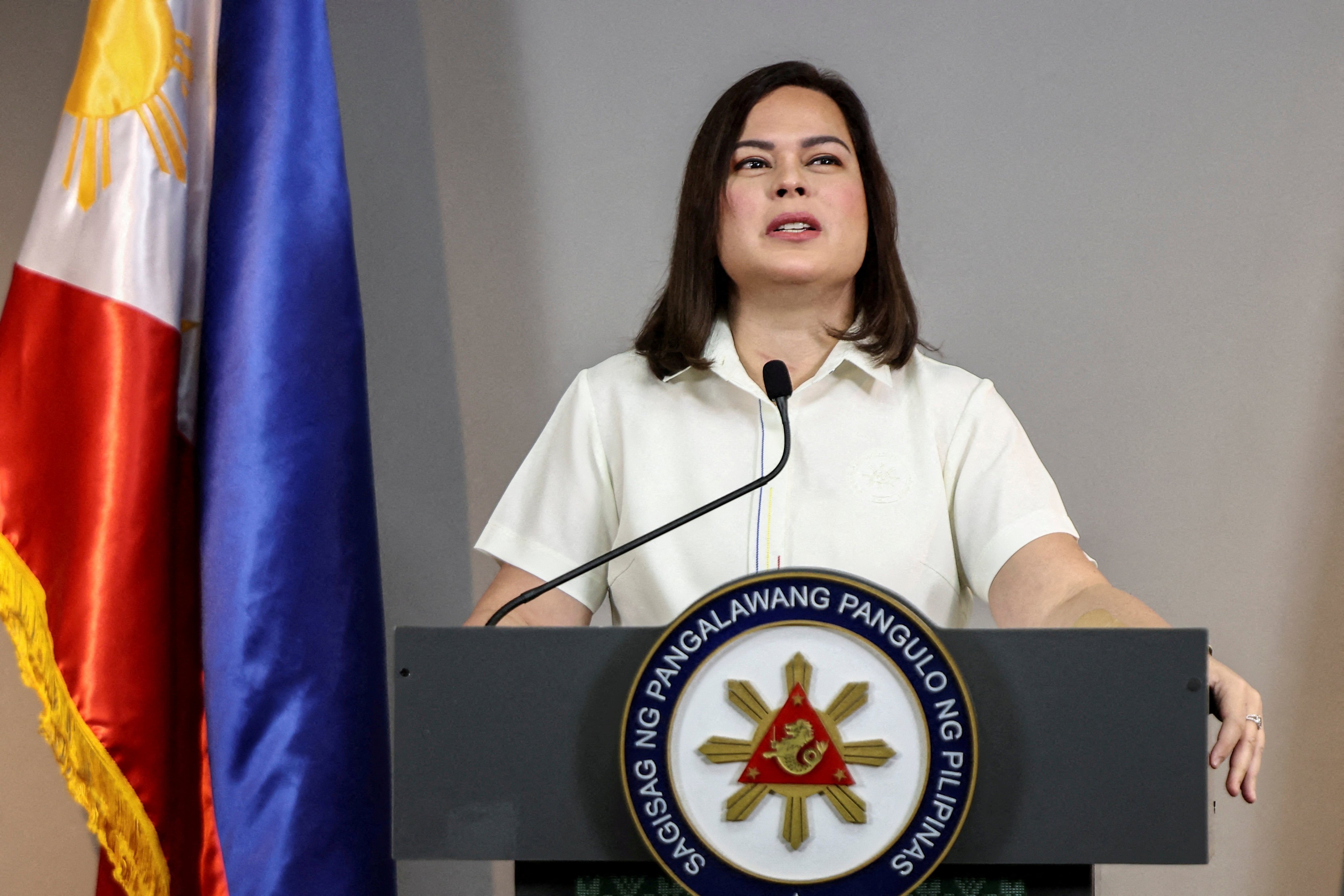 Philippine Vice President Sara Duterte delivers a statement following her impeachment on February 7. Photo: Reuters