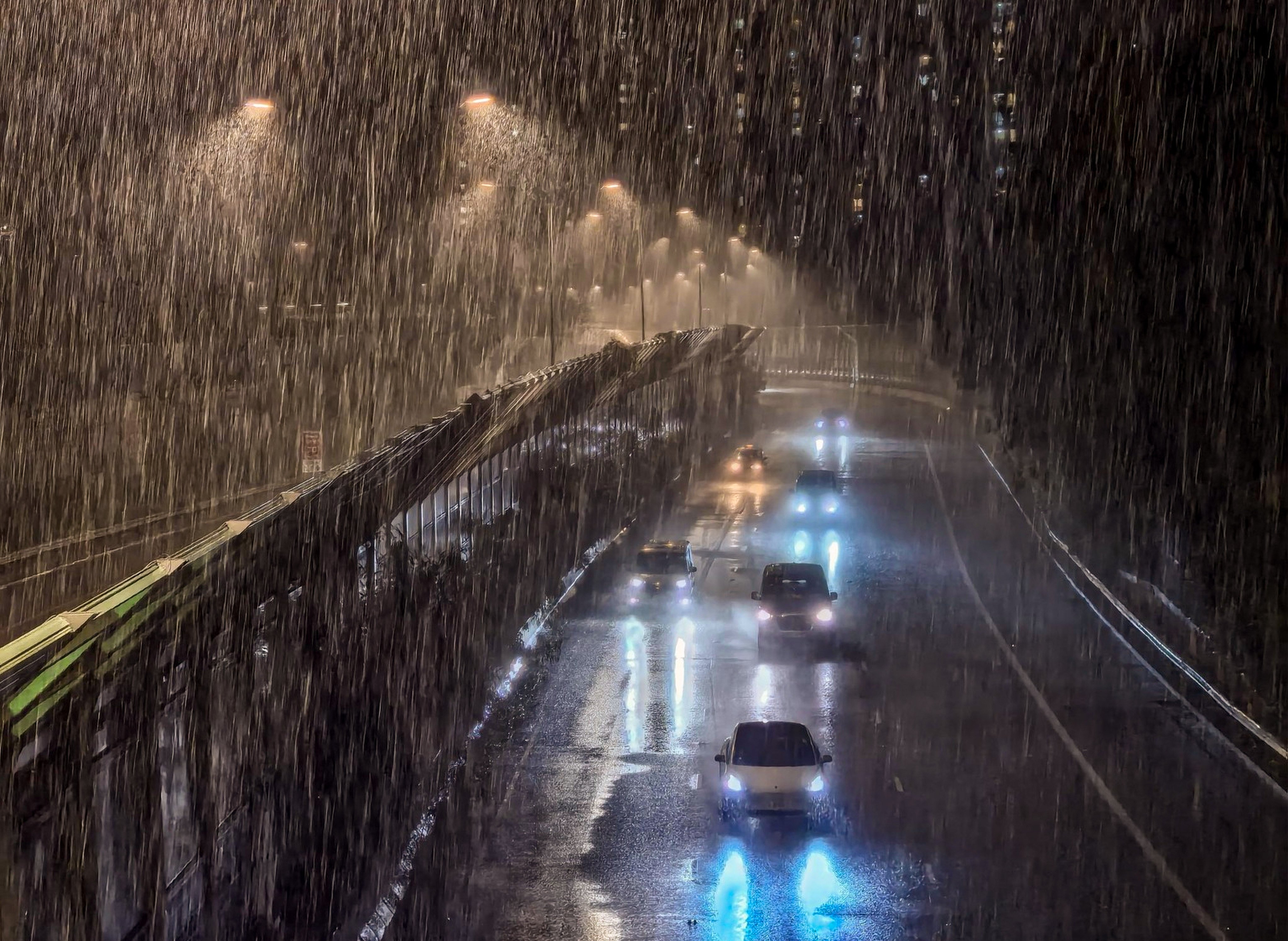 Heavy rain in Fanling on May 20, hours before the Observatory issued a red rainstorm warning. Photo: Handout