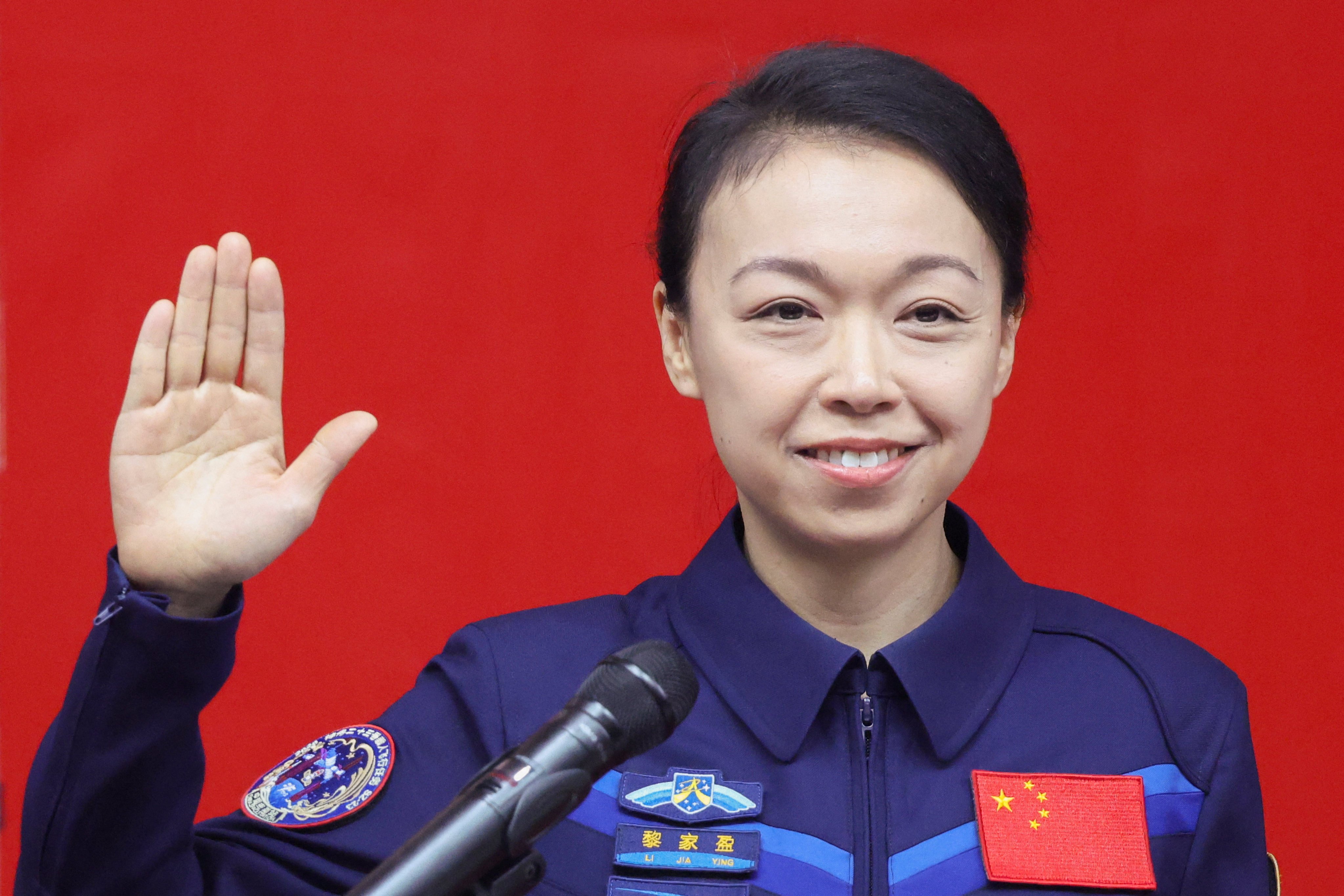 Lai Ka-ying at the press conference held at Wentian Pavilion in China’s Dongfeng Aerospace City in Gansu province on Saturday. Photo: Reuters