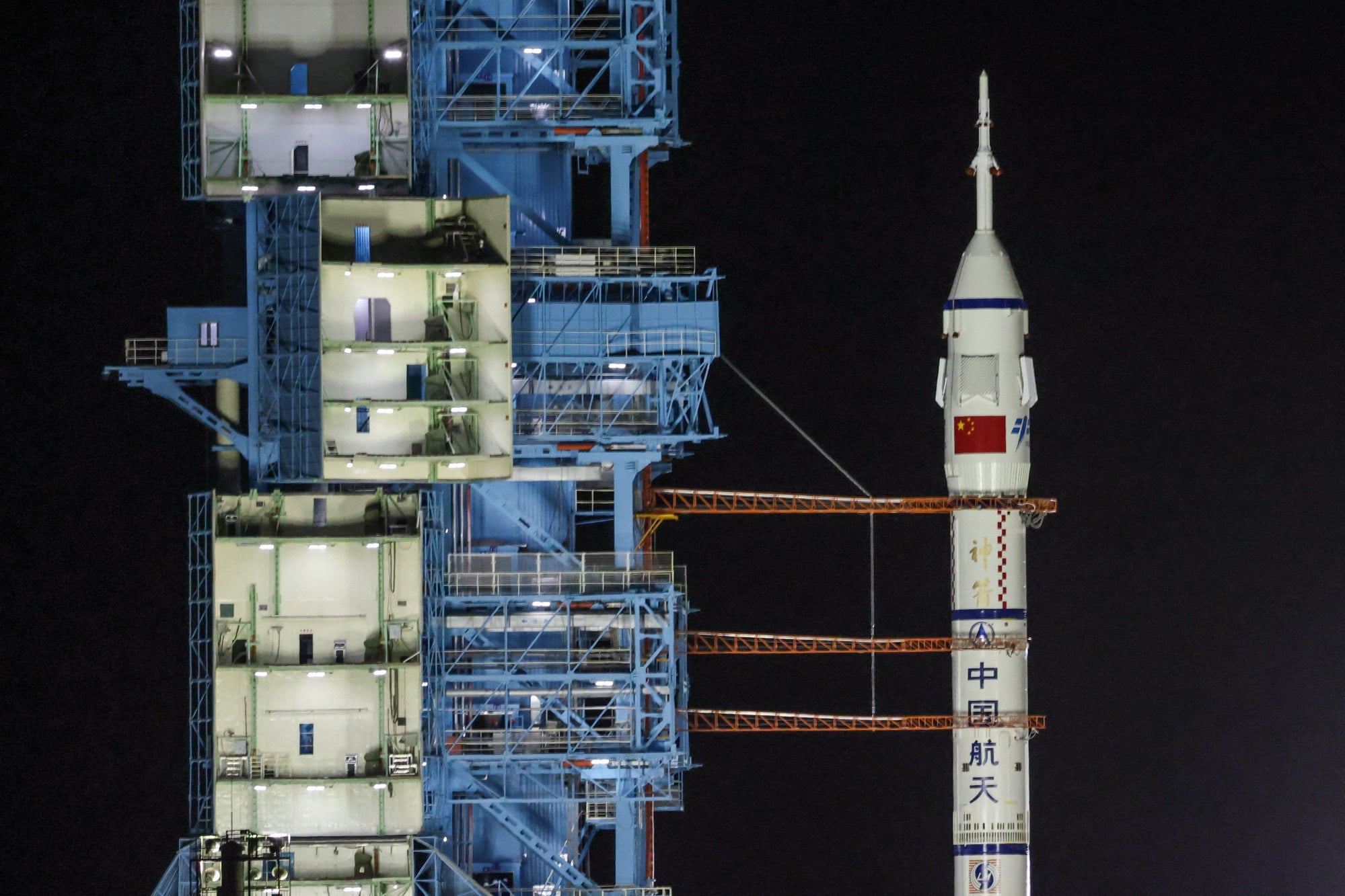 A Long March 2F rocket carrying the Shenzhou-23 spacecraft at the Jiuquan Satellite Launch Centre in Gansu province. Photo: Reuters