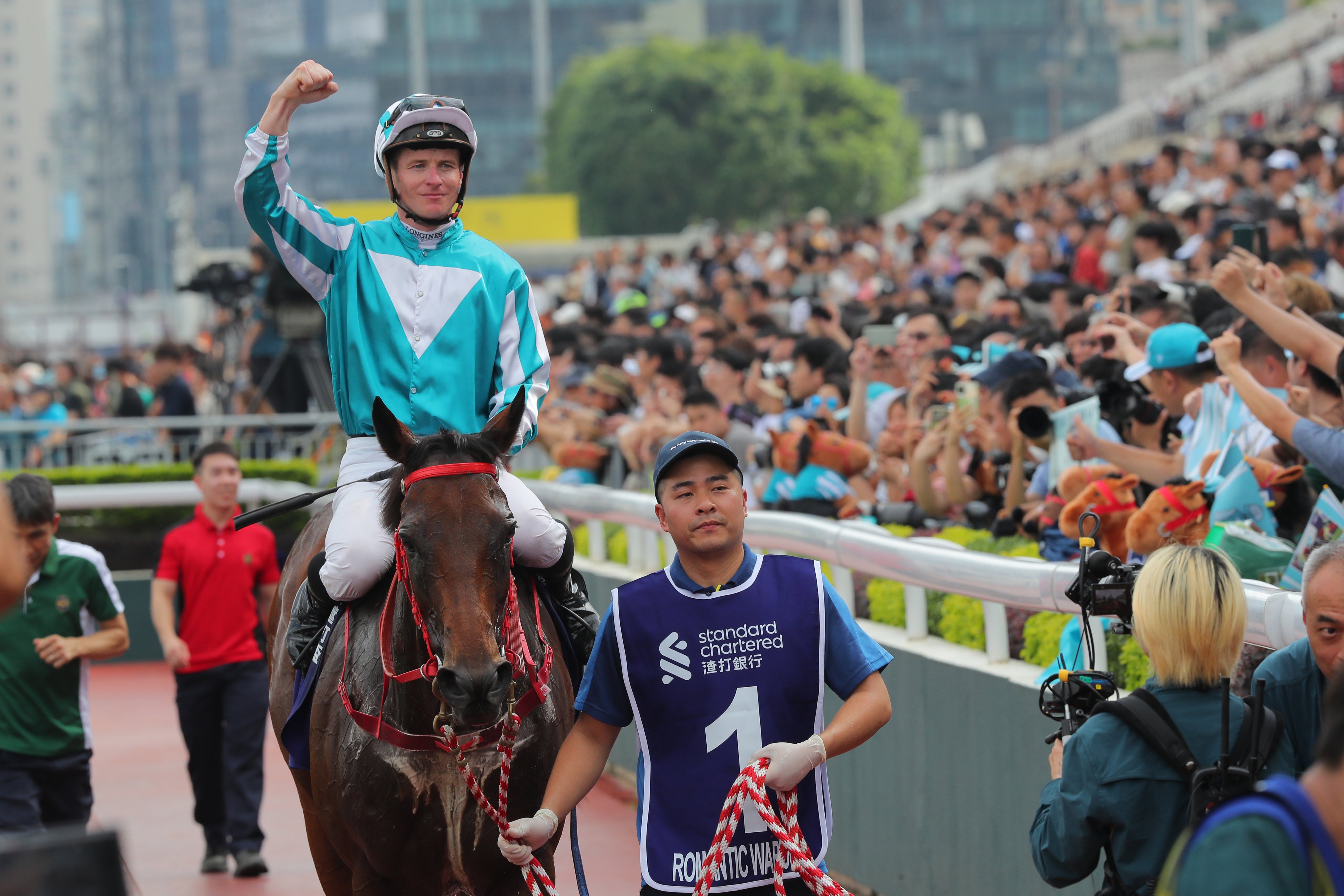 Romantic Warrior and James McDonald return after winning the Group One Champions & Chater Cup. Photo: Kenneth Chan