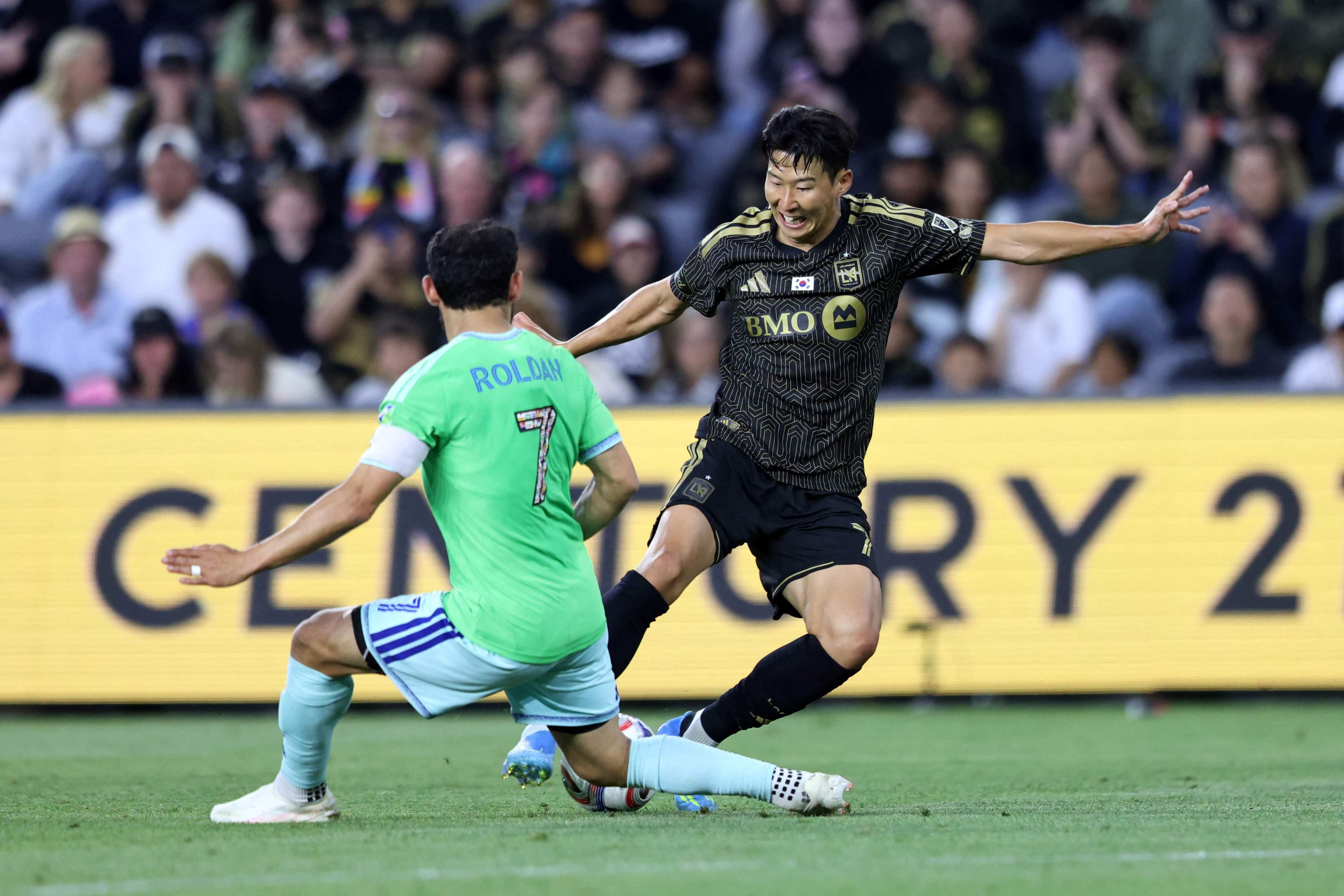 Son Heung-min (right) has not lit up Major League Soccer in the US since joining the Los Angeles FC from English club Tottenham last year. Photo: AFP
