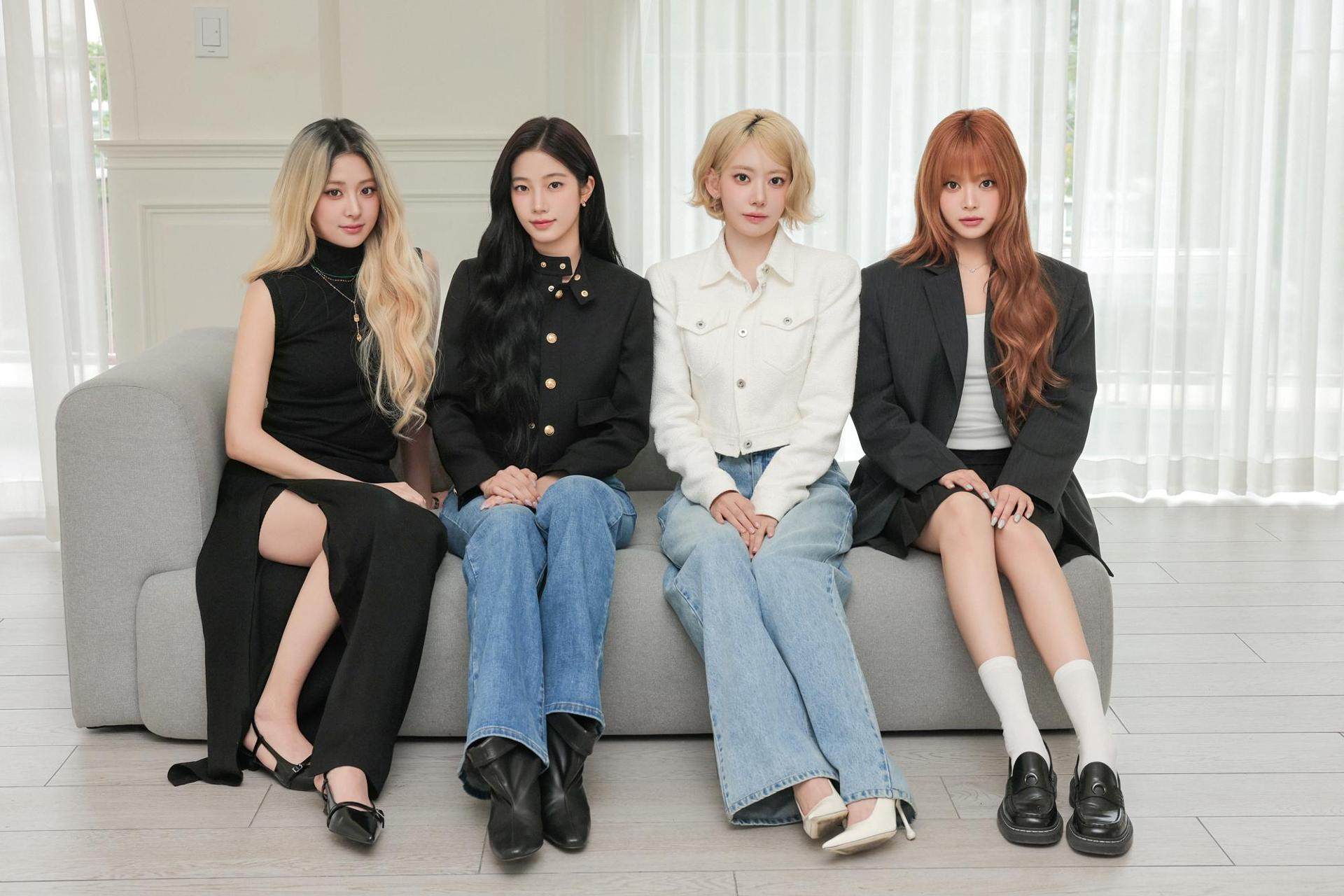 (From left) Le Sserafim members Huh Yun-jin, Kazuha, Sakura and Hong Eun-chae in Seoul. The group’s leader, Kim Chae-won, announced last week that she would sit out promotional activities due to a neck injury. The K-pop girl group’s new album, Pureflow Pt.1, is the culmination of facing their fears. Photo: courtesy of Source Music