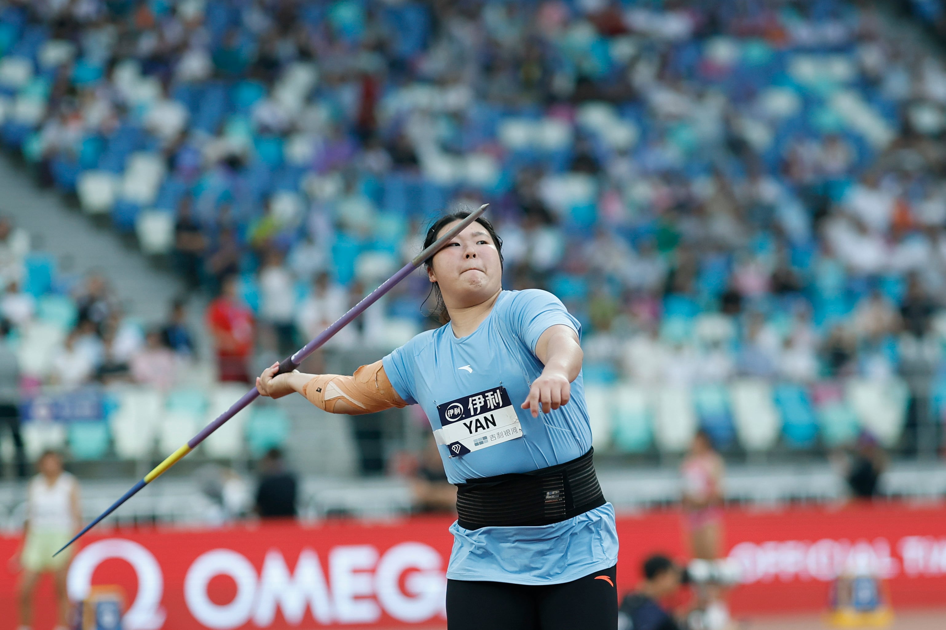 Yan Ziyi of China broke the women's javelin Asian record off just one throw at the Xiamen Diamond League event on Saturday. Photo: Getty Images