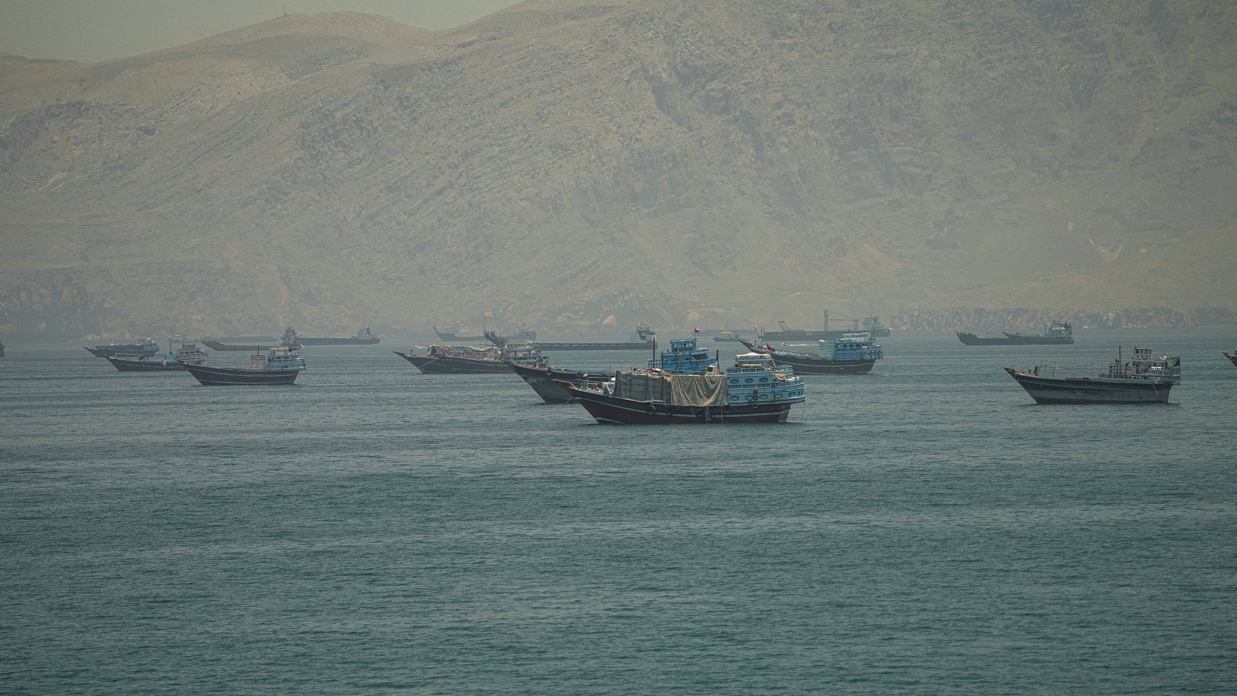 Vessels are anchored  off Oman in the the Strait of Hormuz on Monday. Photo: Reuters