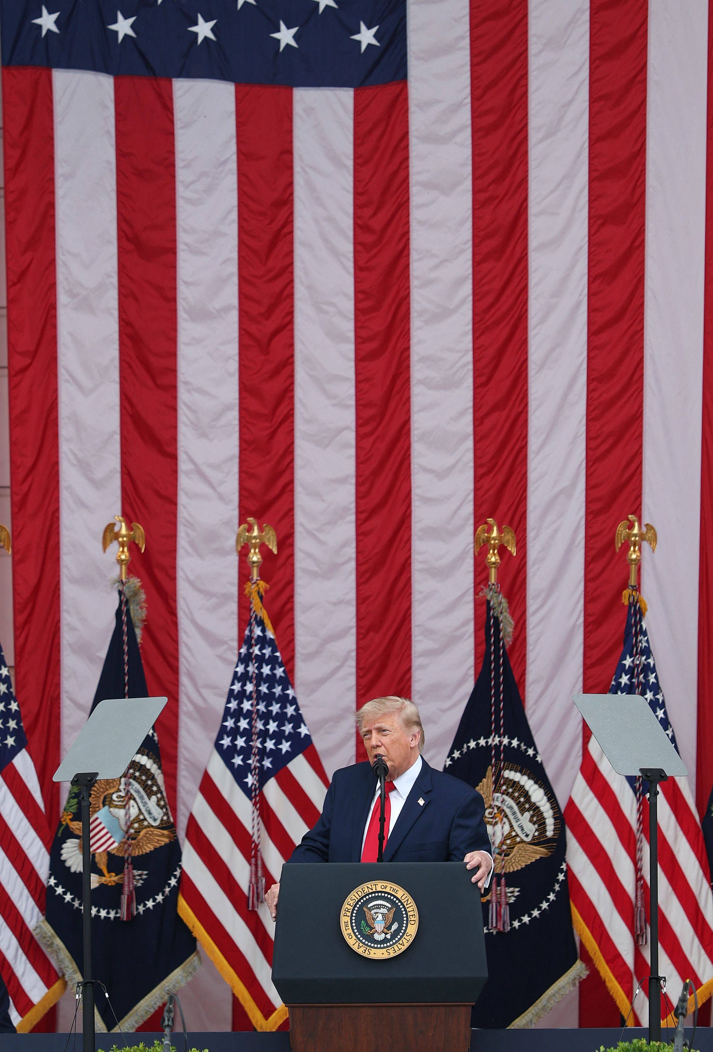 US President Donald Trump at Arlington National Cemetery in Arlington, Virginia on Monday. Photo: Getty Images / AFP