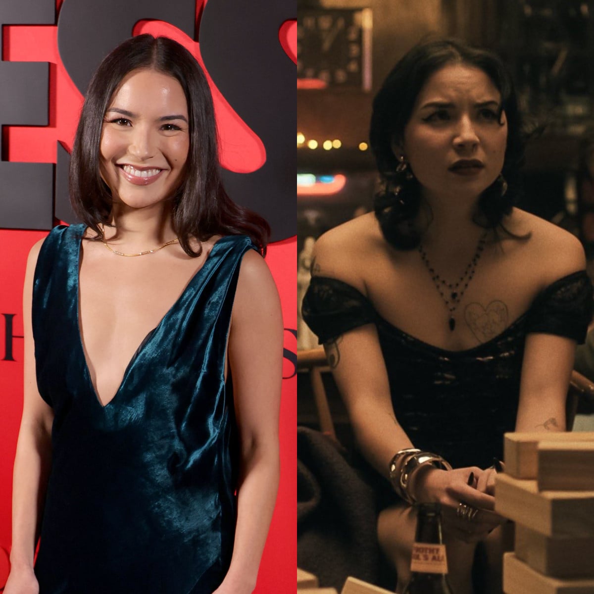 Megan Lawless plays Sarah in Obsession. Photos: Getty Images via AFP, @isaiahsofyne/X