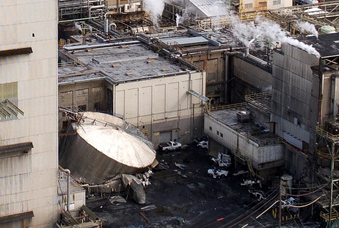 The aftermath of the tank implosion at the paper mill. Photo: Reuters