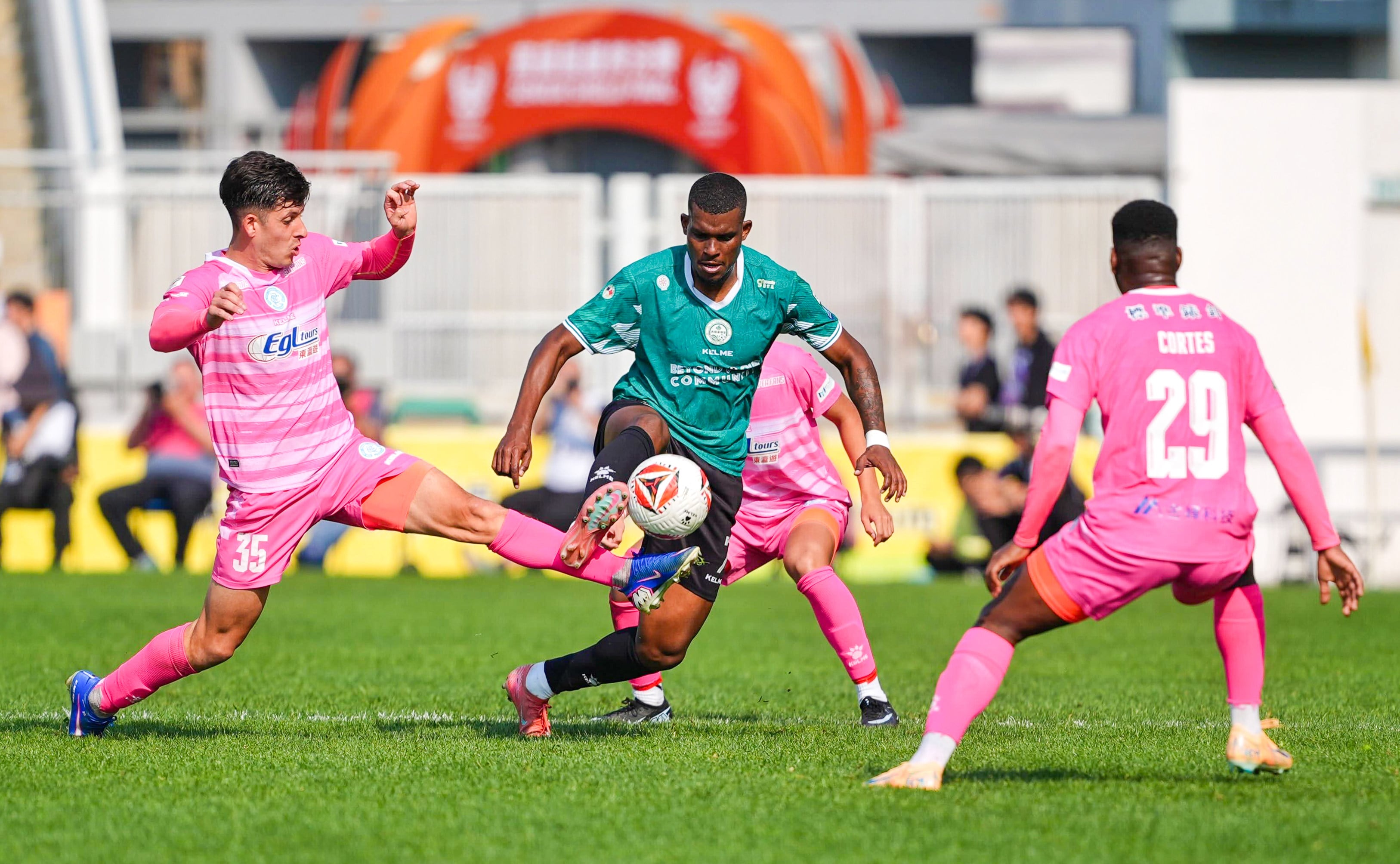 Michael Renner, here surrounded by three Rangers players during February’s Senior Shield final, is set to swap Tai Po for Eastern District. Photo: Elson Li