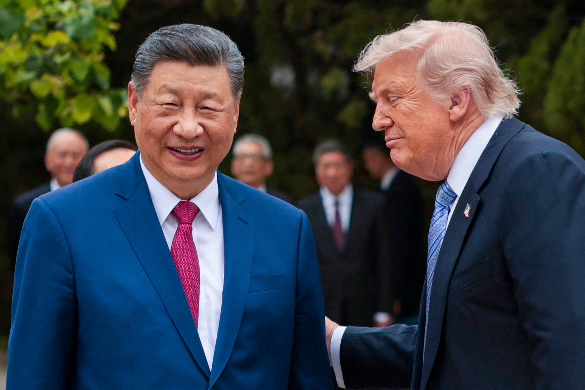 Chinese President Xi Jinping and US President Donald Trump visit Zhongnanhai Garden in Beijing on May 15. Photo: AFP Chinese President Xi Jinping and US President Donald Trump visit Zhongnanhai Garden in Beijing on May 15. Photo: AFP