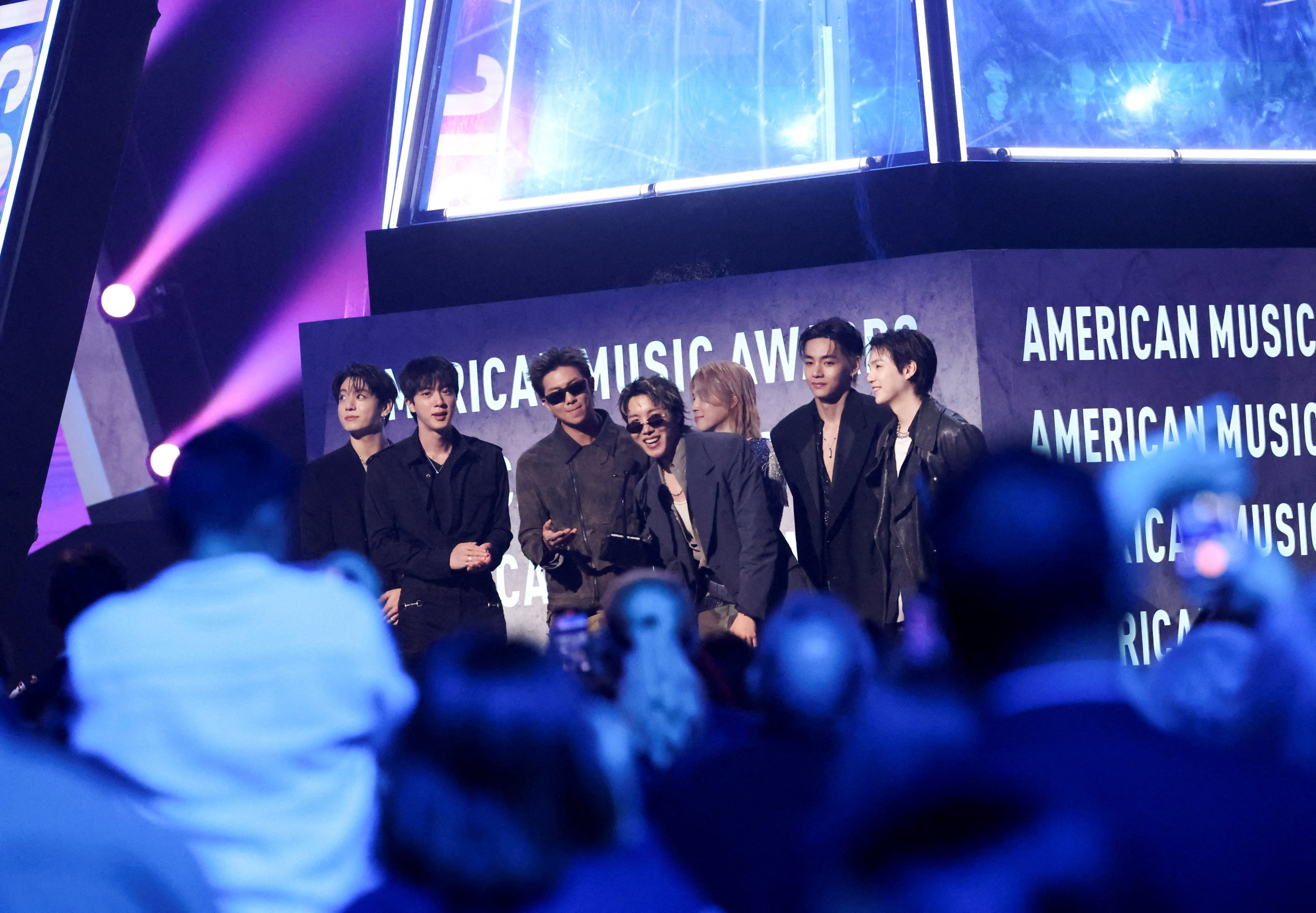 BTS members attend the American Music Awards in Las Vegas on Monday. Photo: Reuters