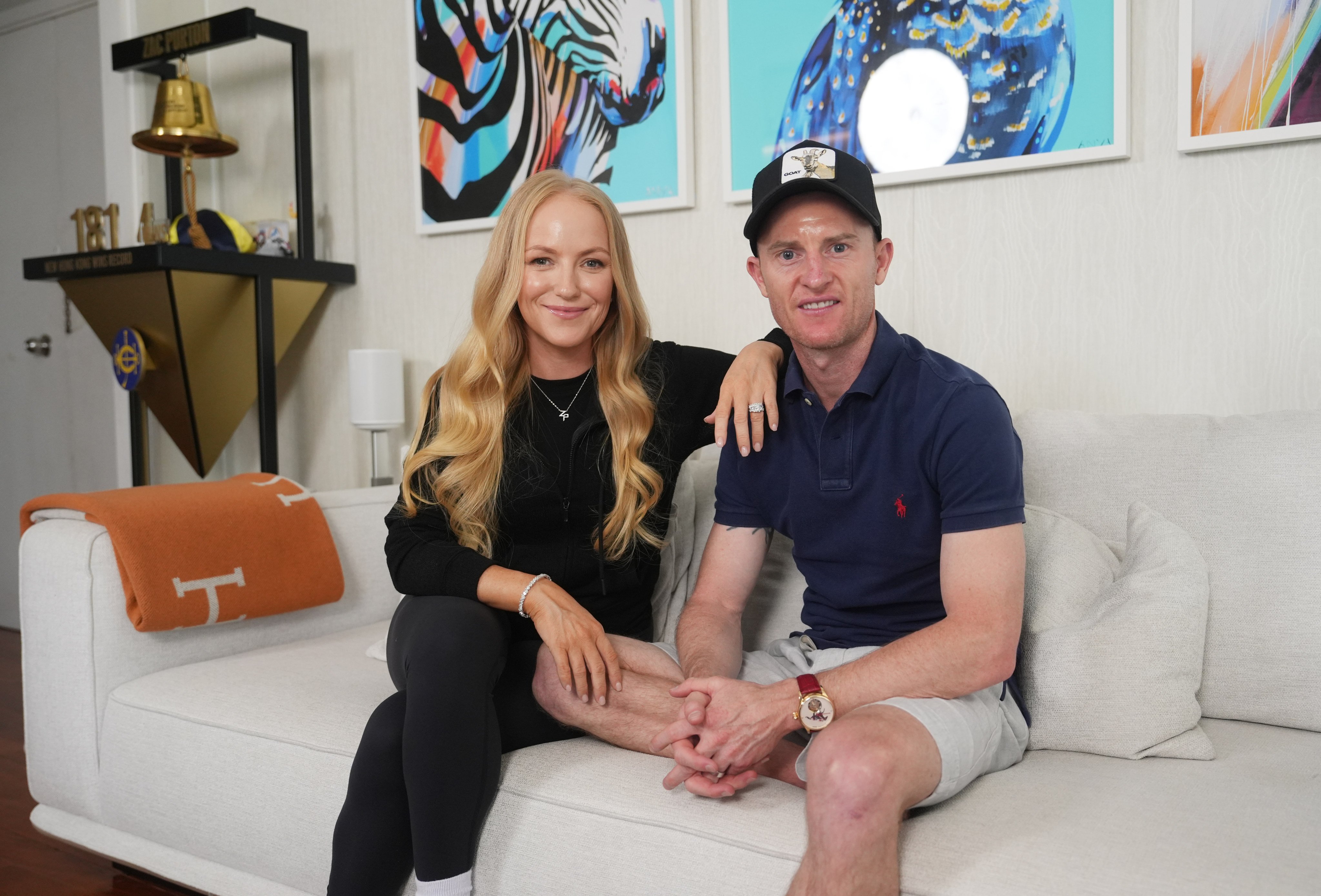 Hong Kong champion jockey Zac Purton and his wife Nicole at their home in Sha Tin. Photo: Sun Yeung