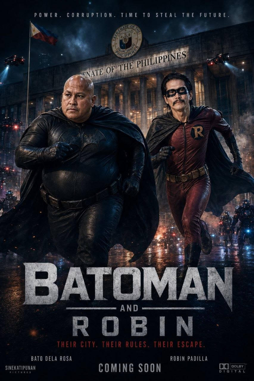 An AI-generated meme satirising Senator Ronald “Bato” dela Rosa’s escape from the Senate with Senator Robin Padilla. Photo: Instagram