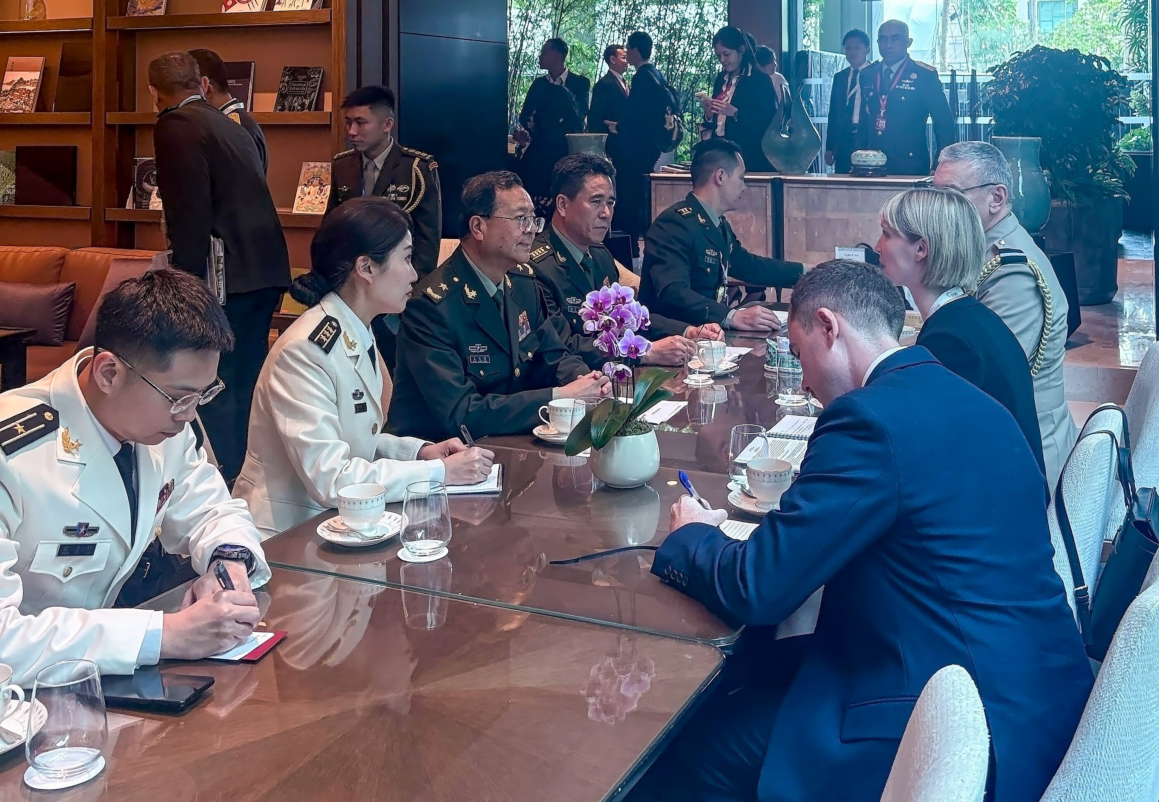The Chinese delegations meets British military officials on Friday. Photo: Amber Wang