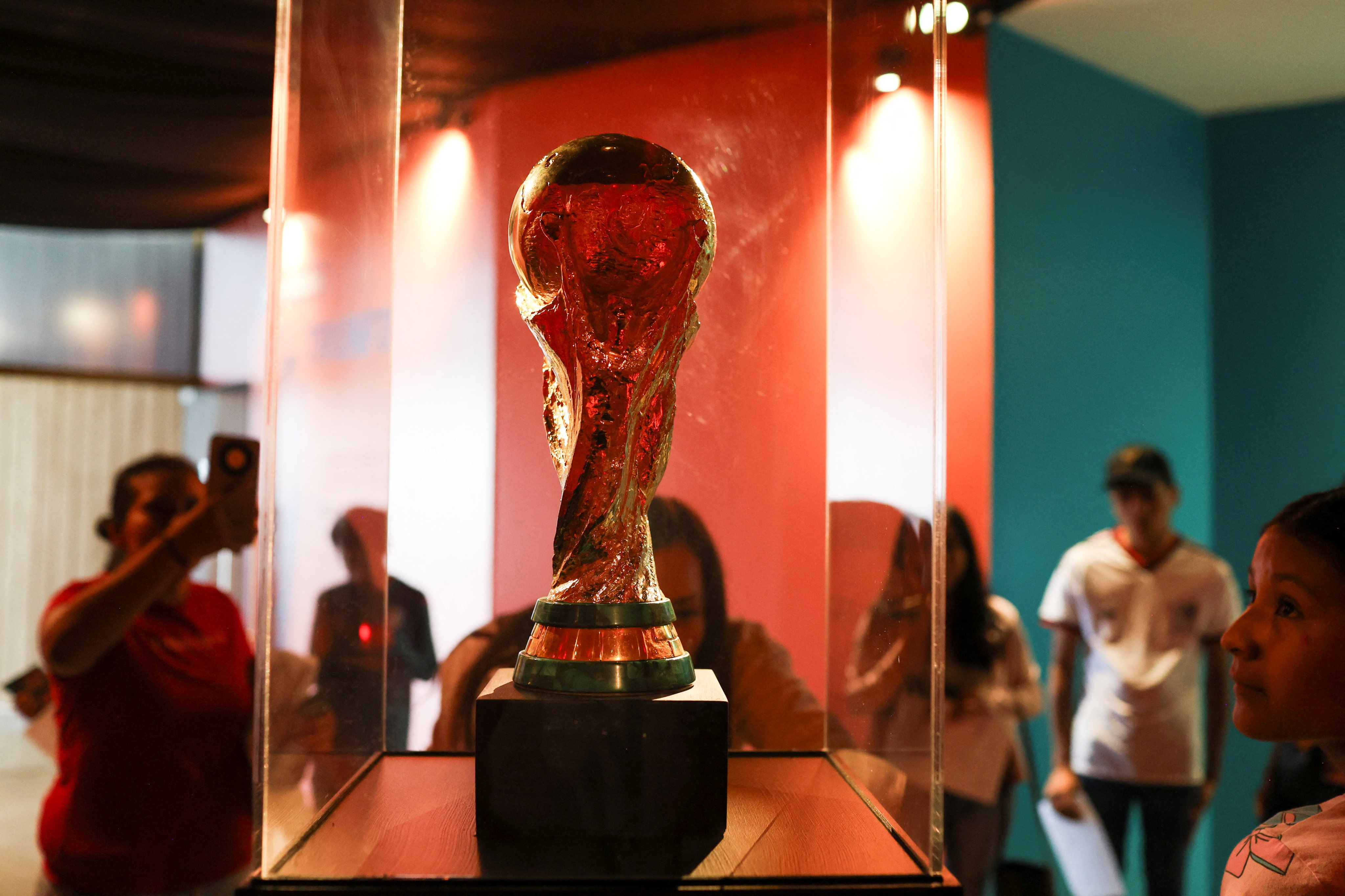 A replica of the World Cup trophy on display at Mexico City’s Museo Yancuic this month. Photo: Reuters