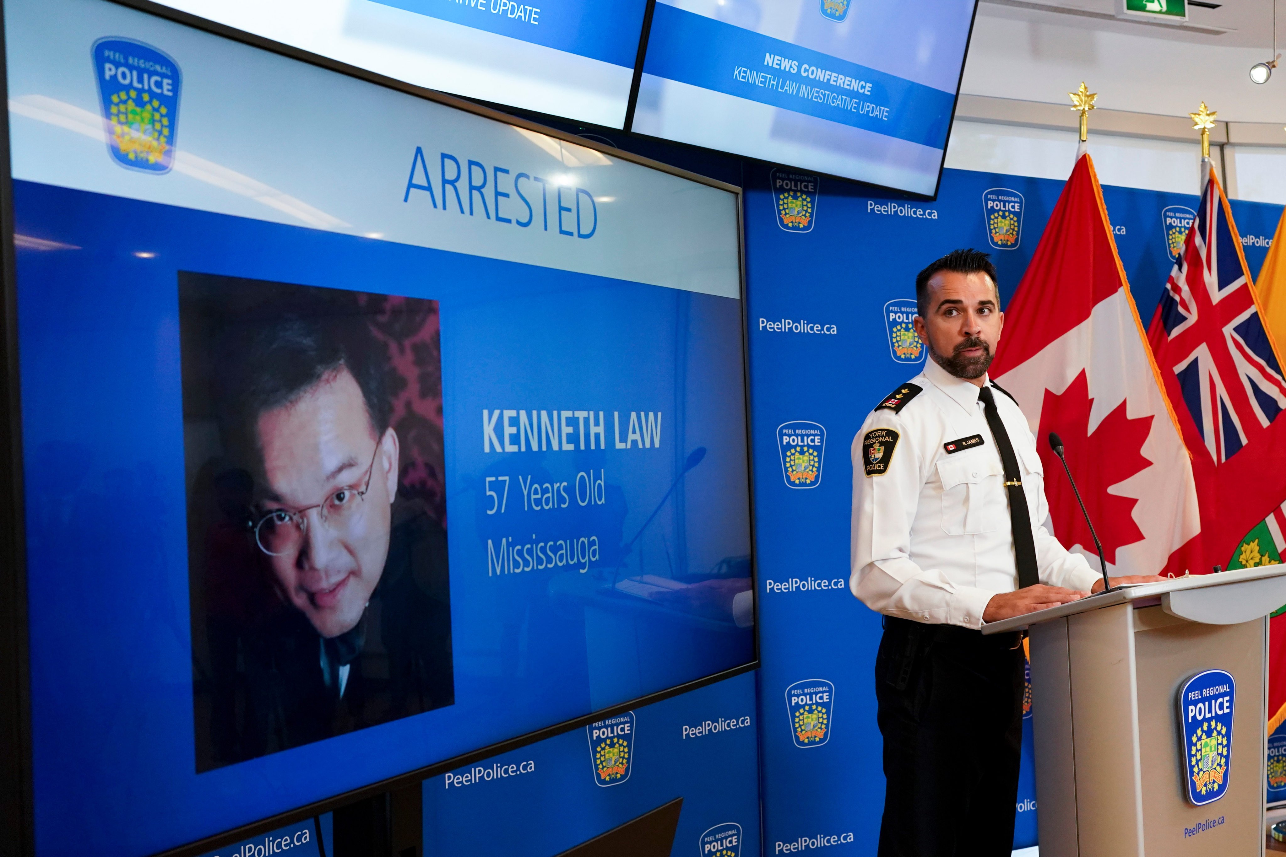York Regional Police Inspector Simon James speaks about Kenneth Law’s case during a news conference in Mississauga, Ontario, in August 2023. Photo: The Canadian Press via AP
