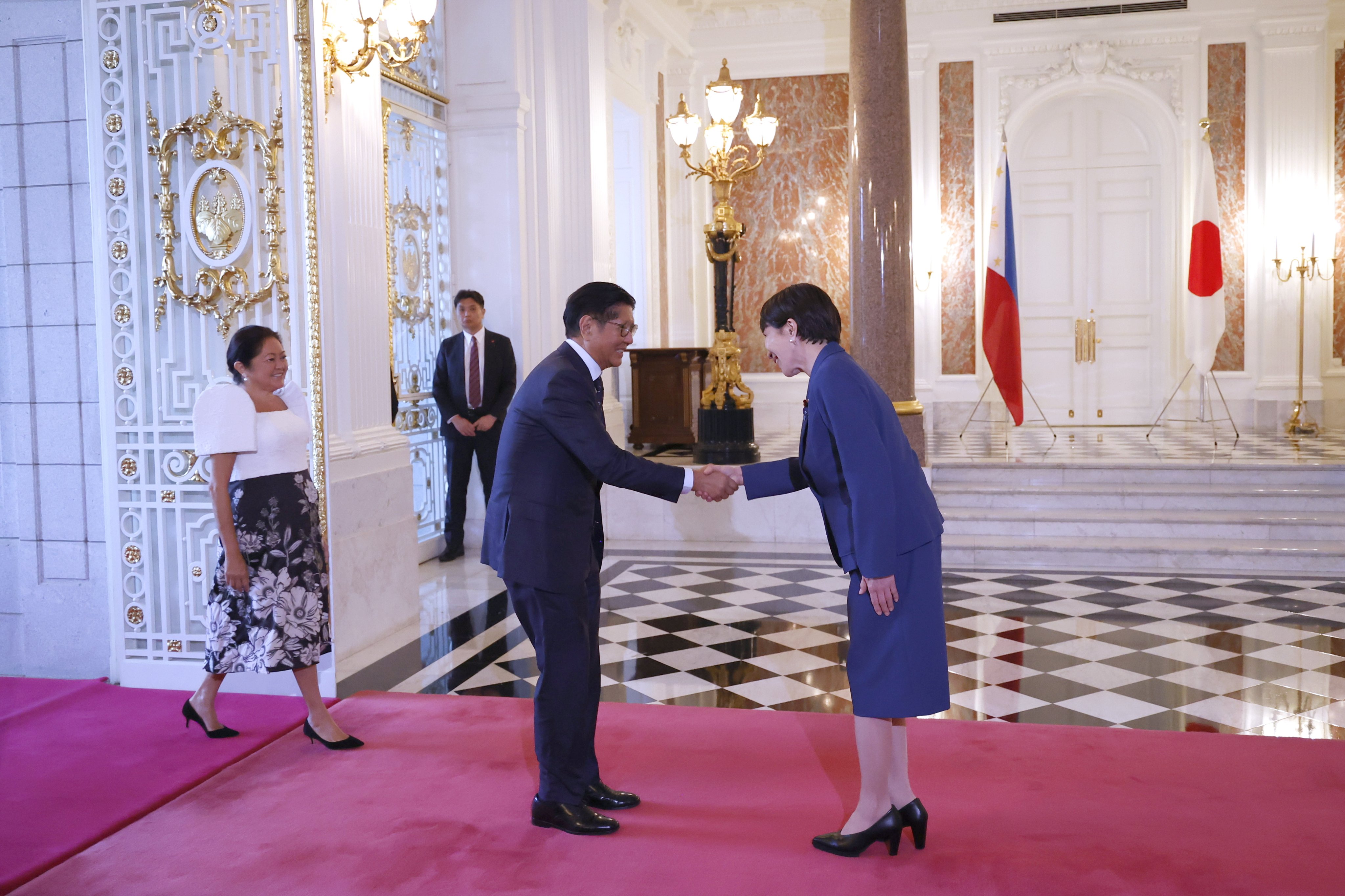 Philippine President Ferdinand Marcos Jnr meets Japanese Prime Minister Sanae Takaichi (right) at the Akasaka Palace state guest house in Tokyo on Thursday. Photo: EPA