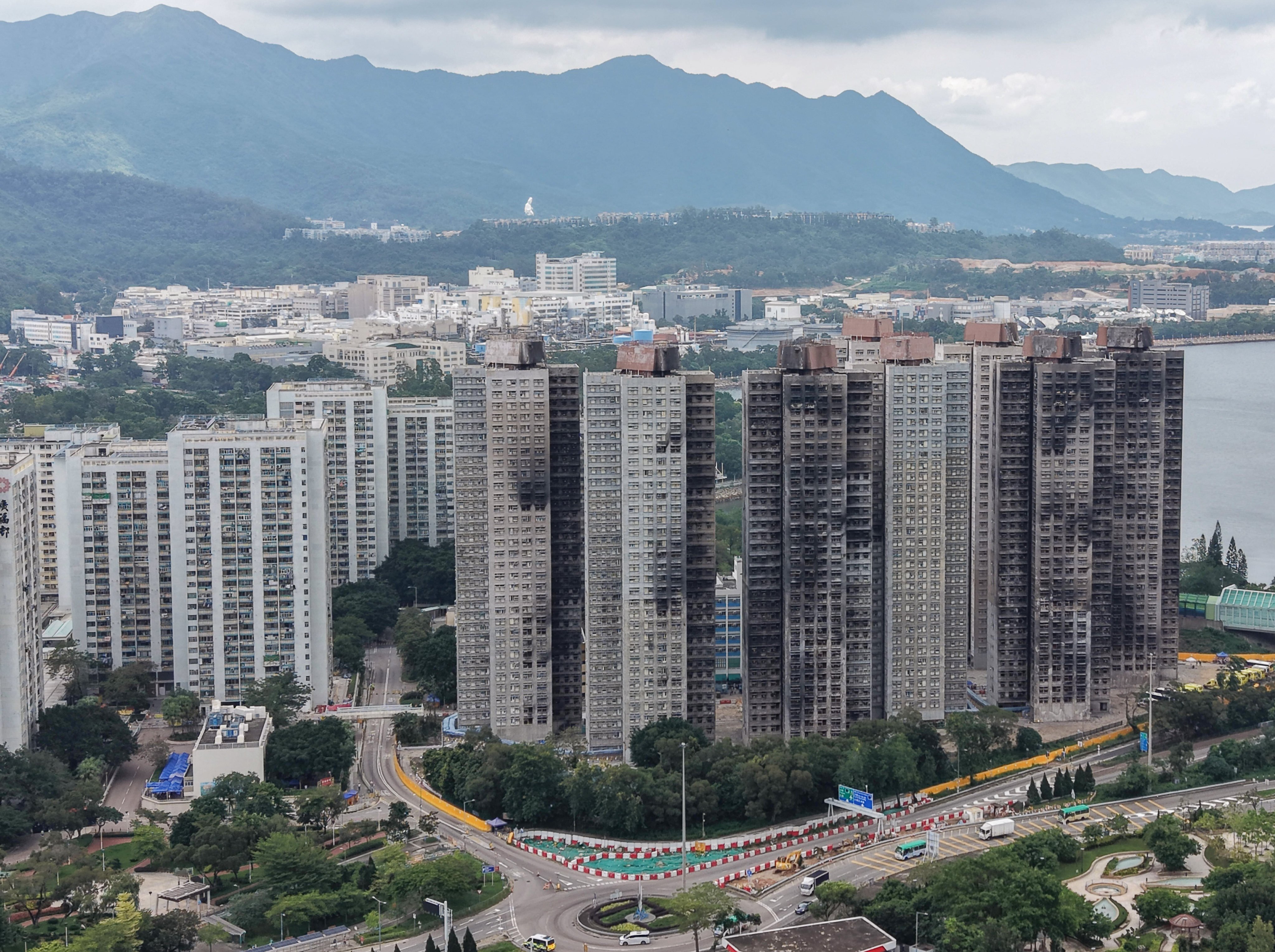 Seven of Wang Fuk Court’s eight blocks were destroyed in the catastrophic fire last November. The government has offered to buy back flats in all the blocks. Photo: Elson Li