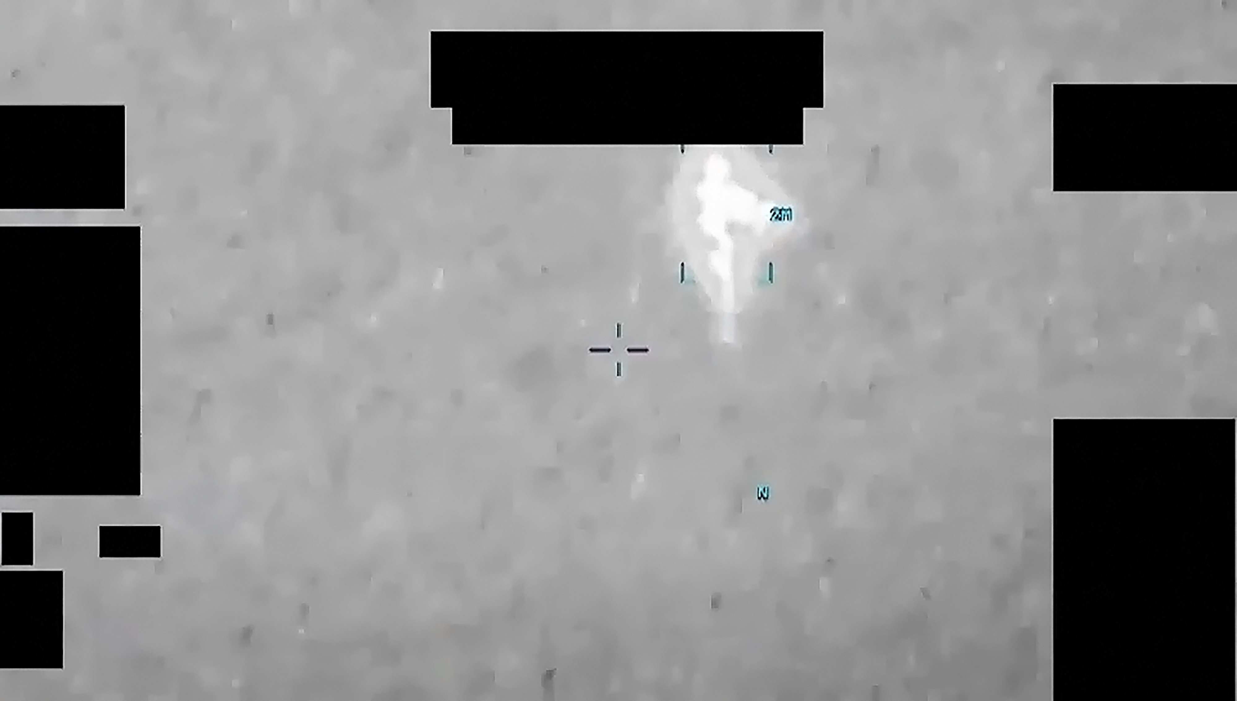 A screen capture from the US declassified UFO files: DOW-UAP-PR059 “NAG UAP 1 Jun 20”, shows a “human-shaped” object. Photo: Handout