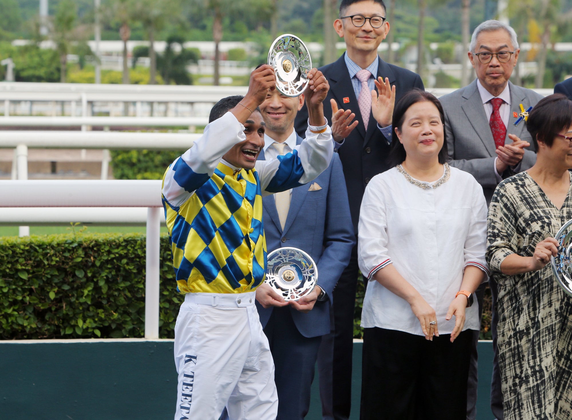All smiles for Karis Teetan after his Group Three win.