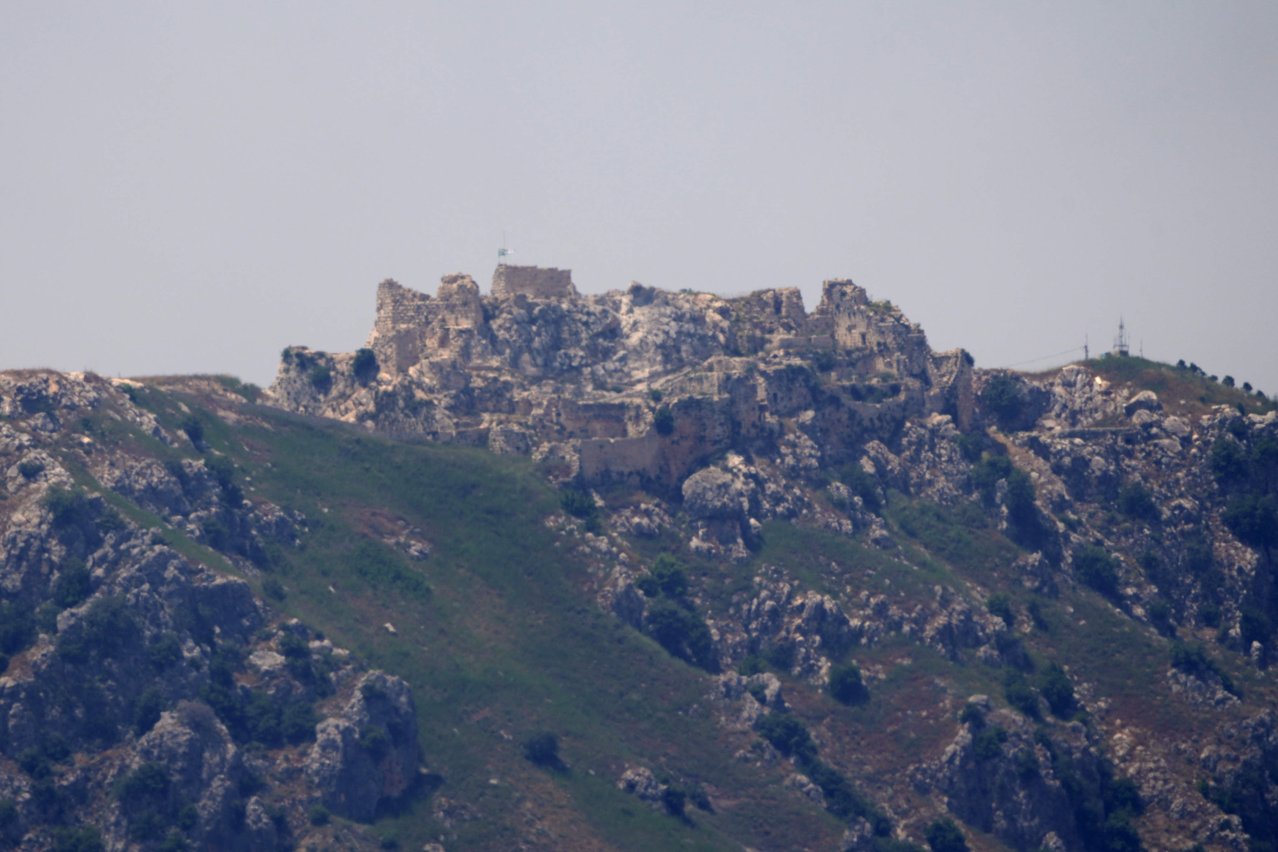 An Israeli flag on Beaufort Castle in southern Lebanon, as seen from northern Israel on Sunday. Photo: AP