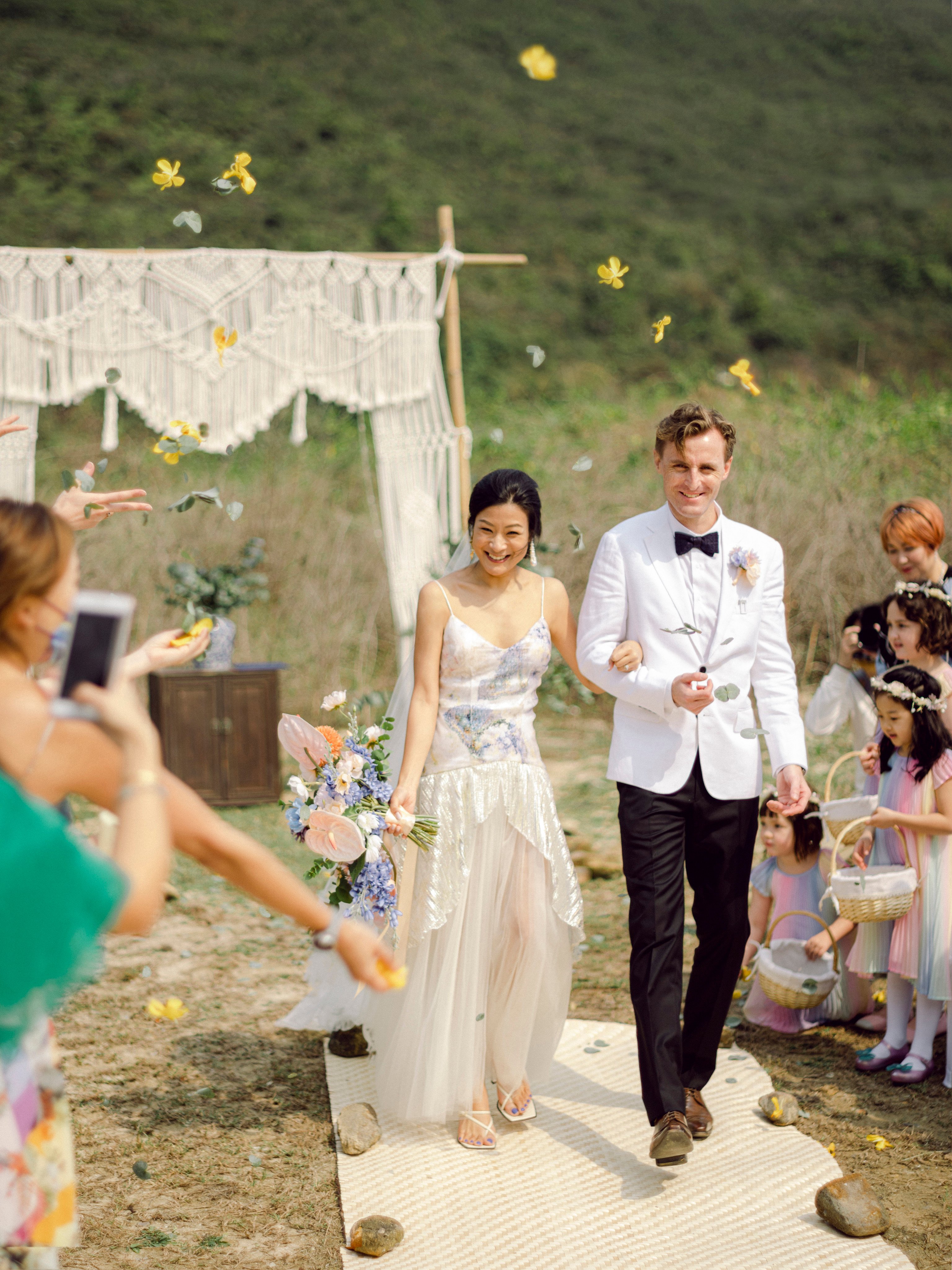 Charissa Chau and Antoine d’Haussy at their intimate seaside wedding ceremony at Jaspas Beach Club in Sai Kung in 2021.  
Photo: KC Chan
