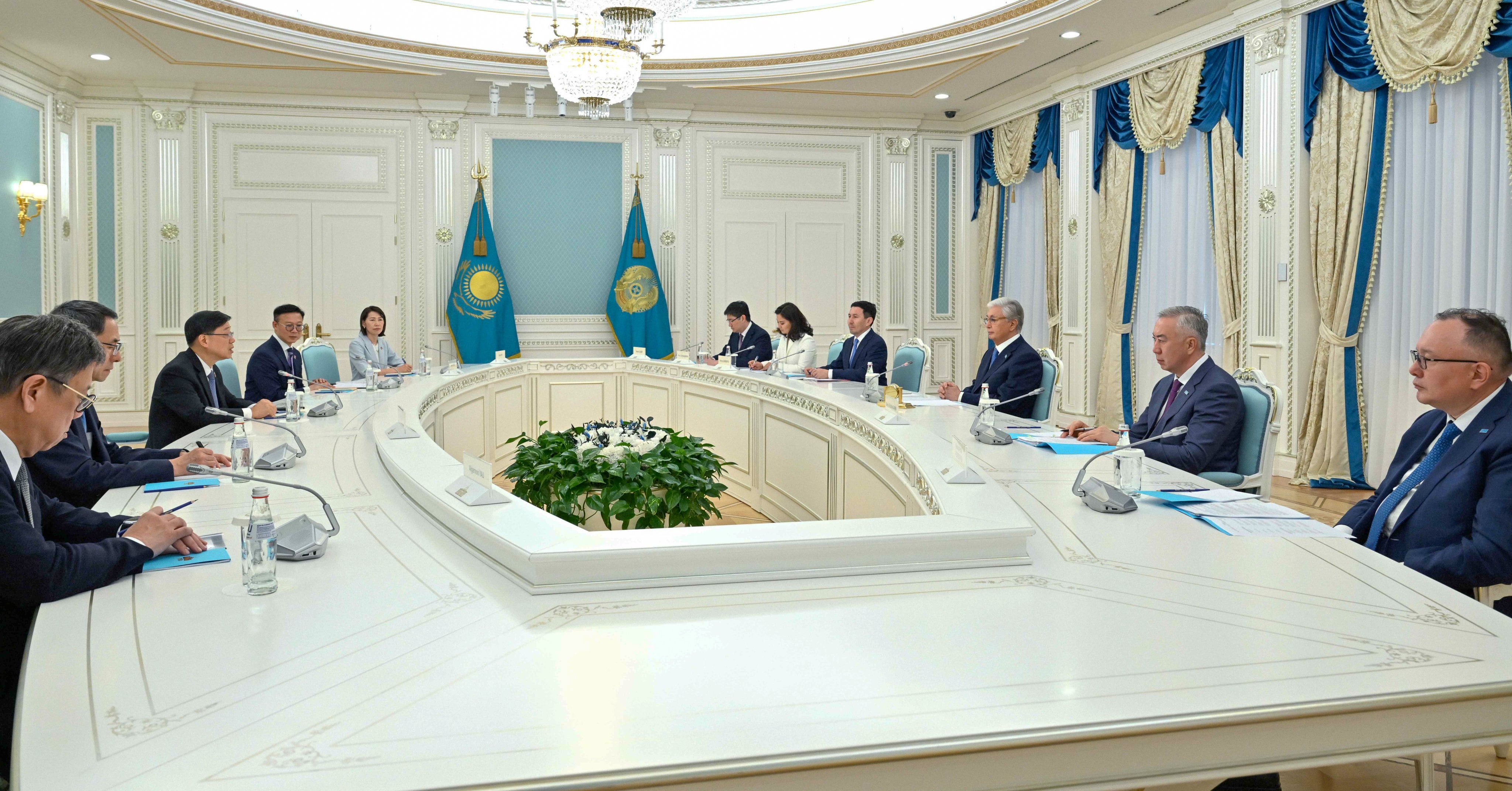 John Lee (left) meets the president of Kazakhstan,  Kassym-Jomart Tokayev, on the first day of his trip. Photo: ISD