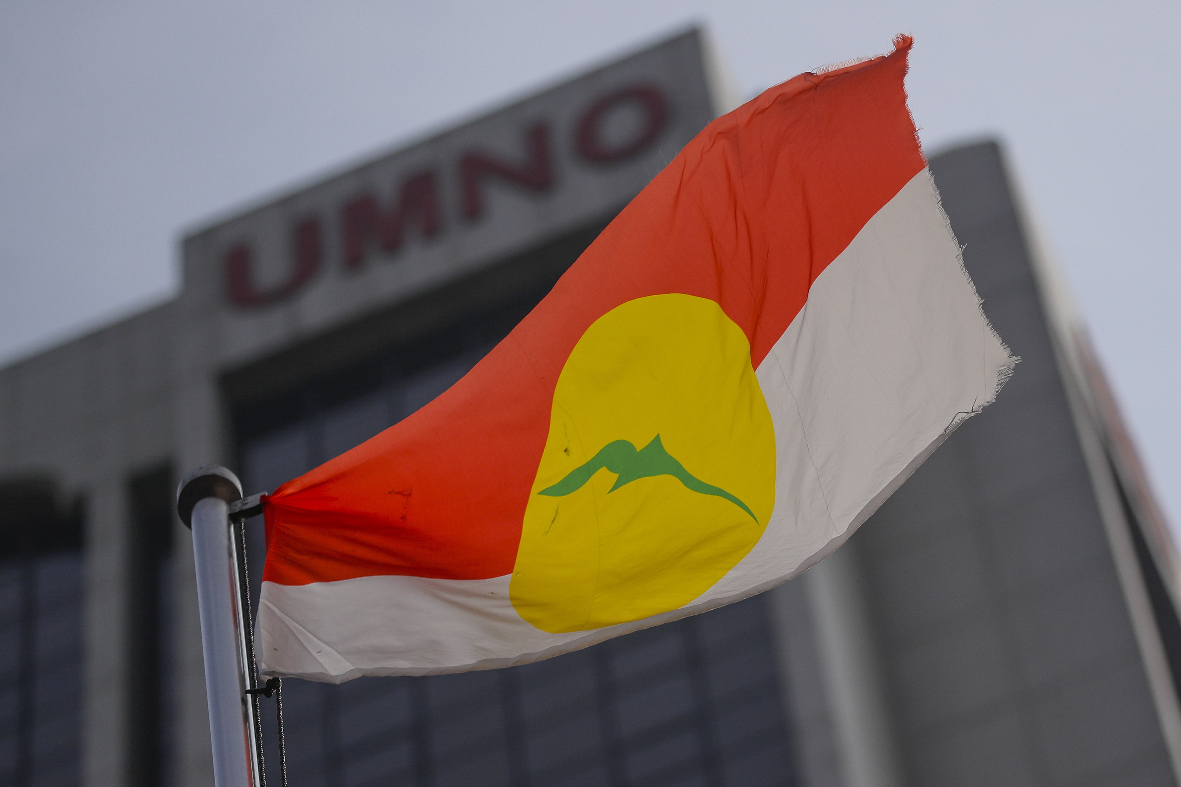 An Umno flag outside the party’s headquarters in Kuala Lumpur in July 2021. Johor, Umno’s birthplace and a traditional Barisan Nasional stronghold, will hold a state election within 60 days after its legislature was dissolved on Monday. Photo: EPA-EFE