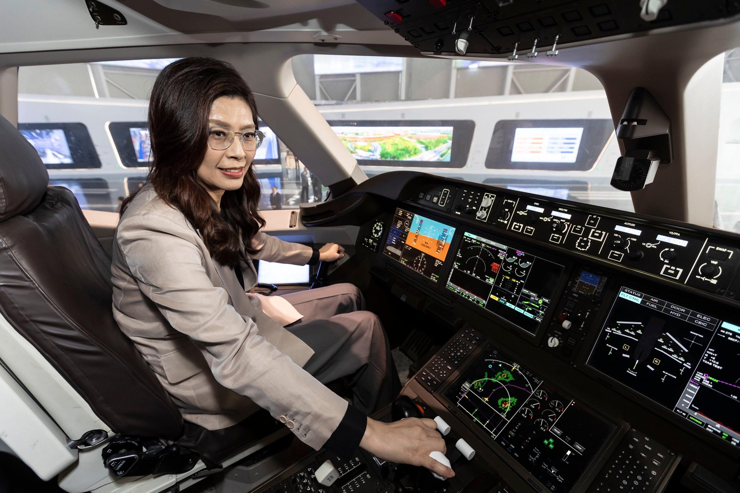 Kuomintang chairwoman Cheng Li-wun is pictured during a  visit to Comac (Commercial Aircraft Corporation of China Ltd) in Shanghai on April 9. Photo: EPA