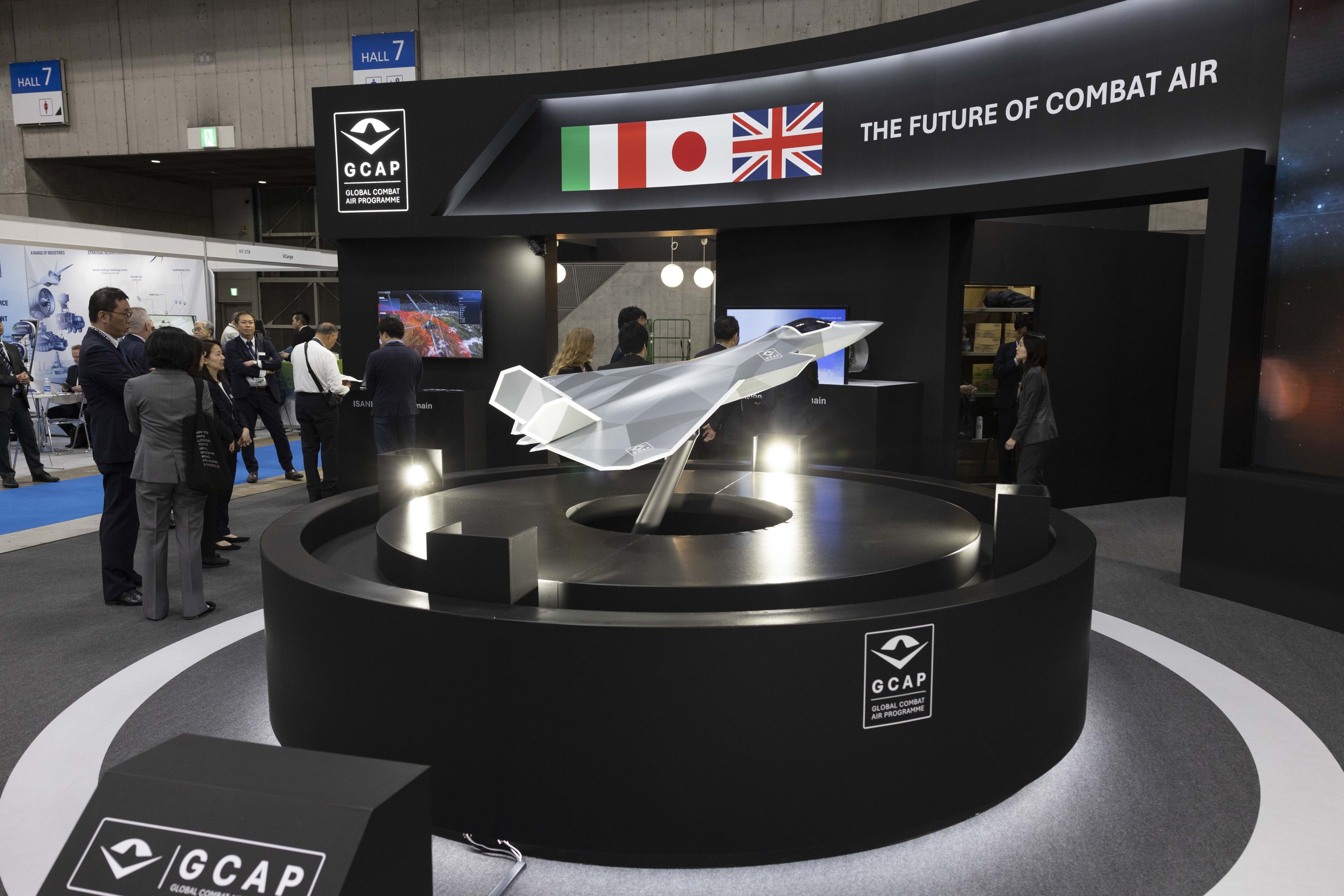 The Global Combat Air Programme booth seen at the DSEI Japan 2025, a biennial, large-scale defence and security exhibition held in Japan. Photo: SOPA Images/LightRocket via Getty Images