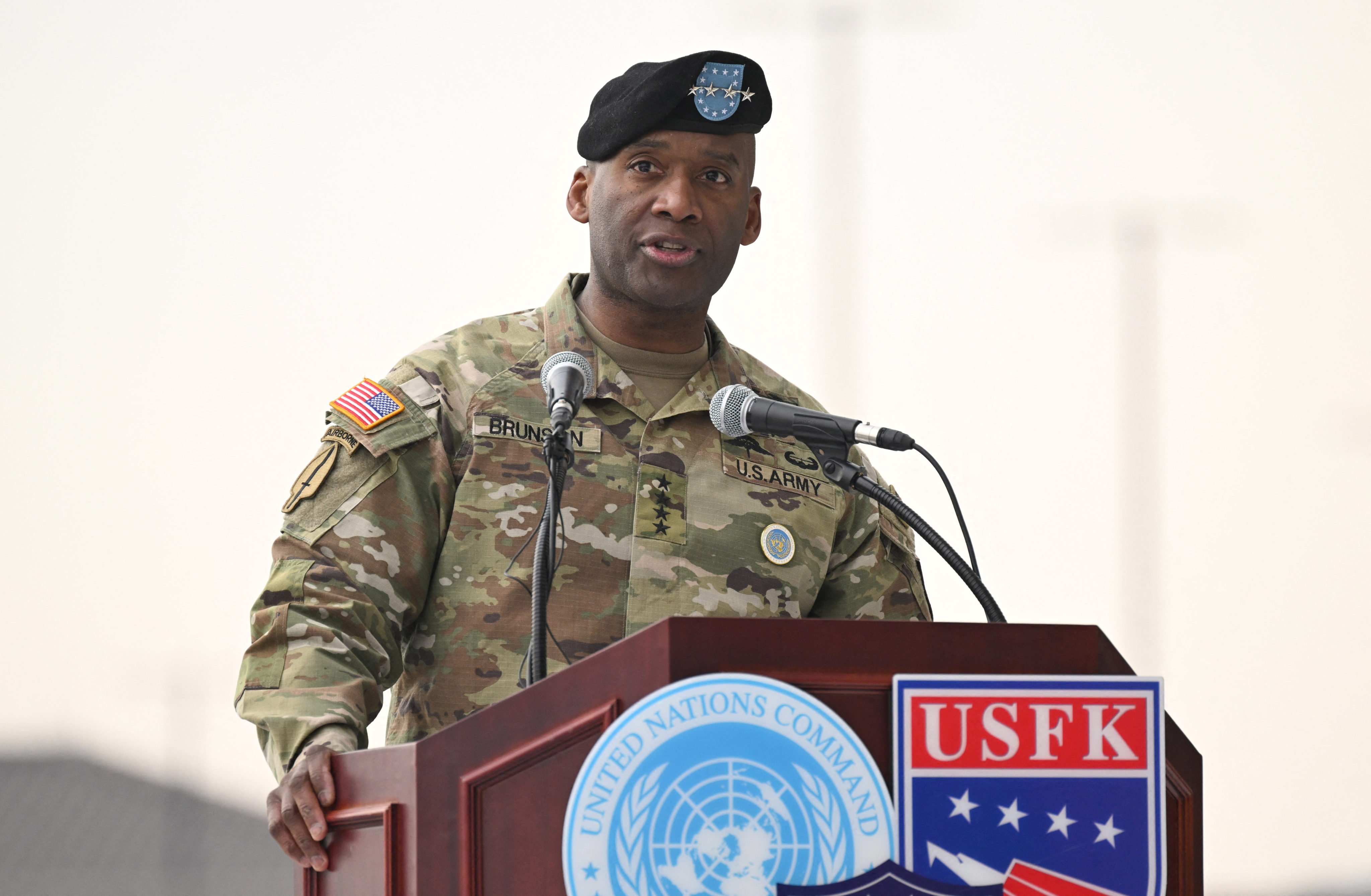 General Xavier T. Brunson speaks at Camp Humphreys in Pyeongtaek, South Korea, in 2024. Photo: AFP