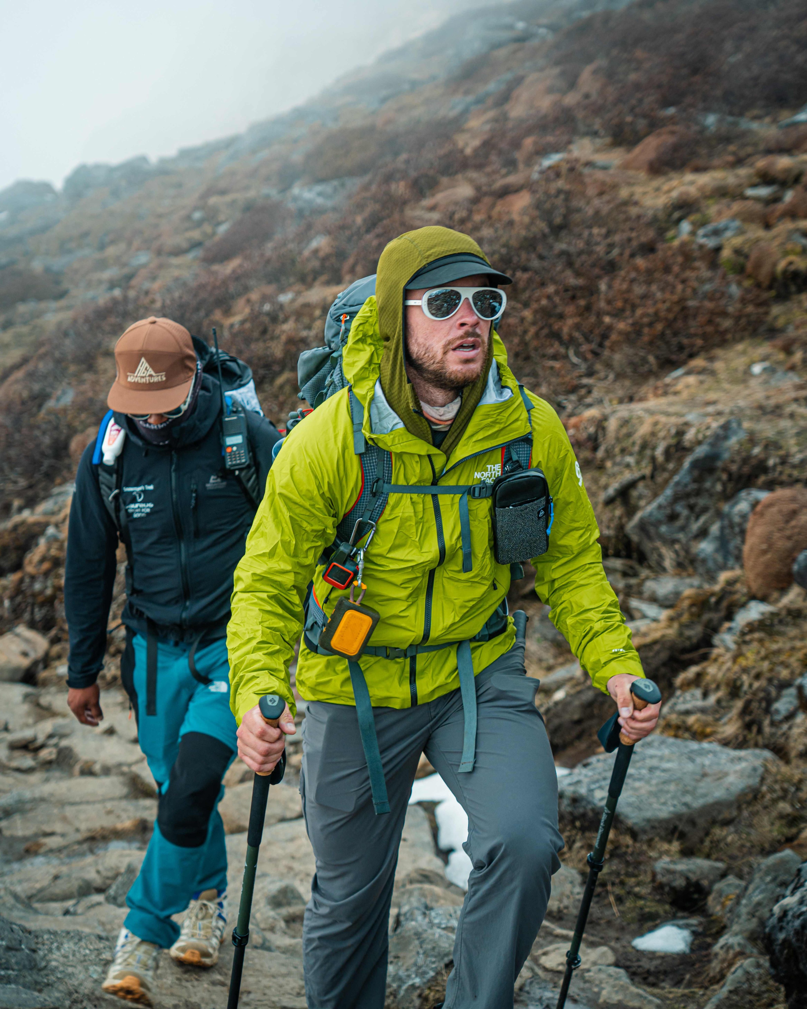 Australian climber Oliver Foran (right) trekking in Kothe at Makalu Barun National Park in Nepal. Photo: AFP