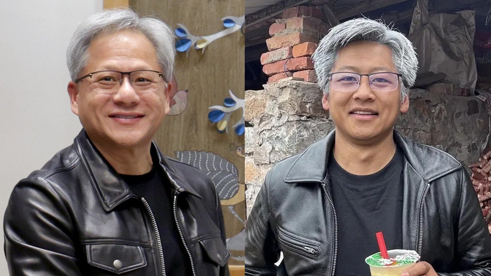 A Chinese man, right, who has spent US$28 to look like Nvidia boss Jensen Huang has garnered a large online following. Photo: Wikipedia,/chengdu.cn
